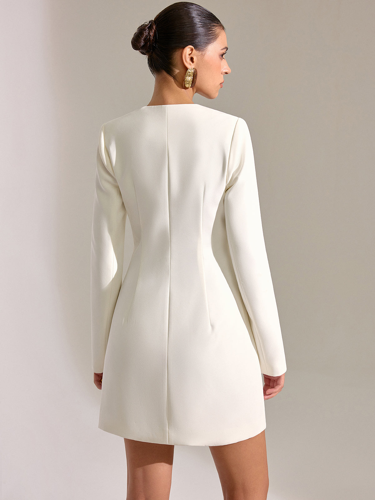 Metal Button-From V-Neck Mini Dress