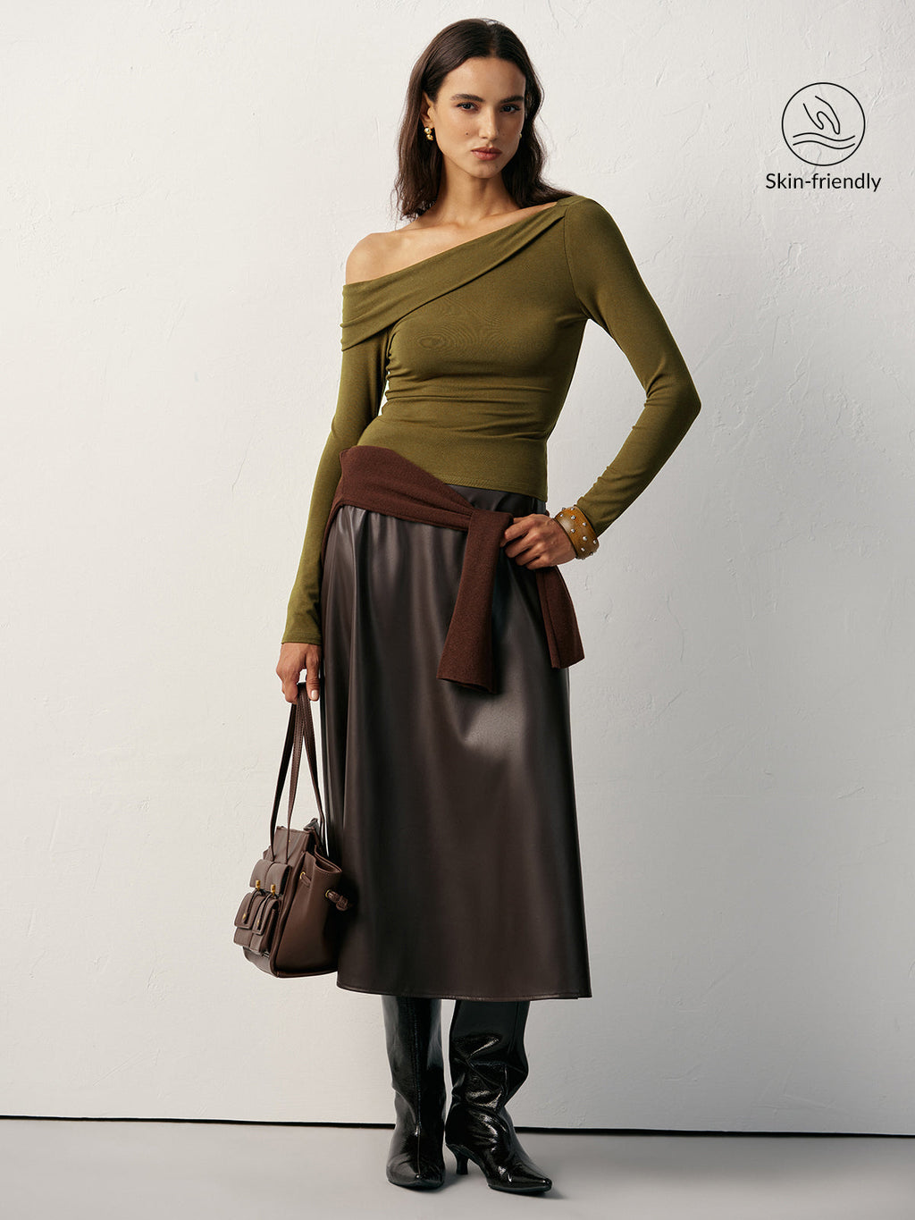 One-Shoulder Langarm-T-Shirt