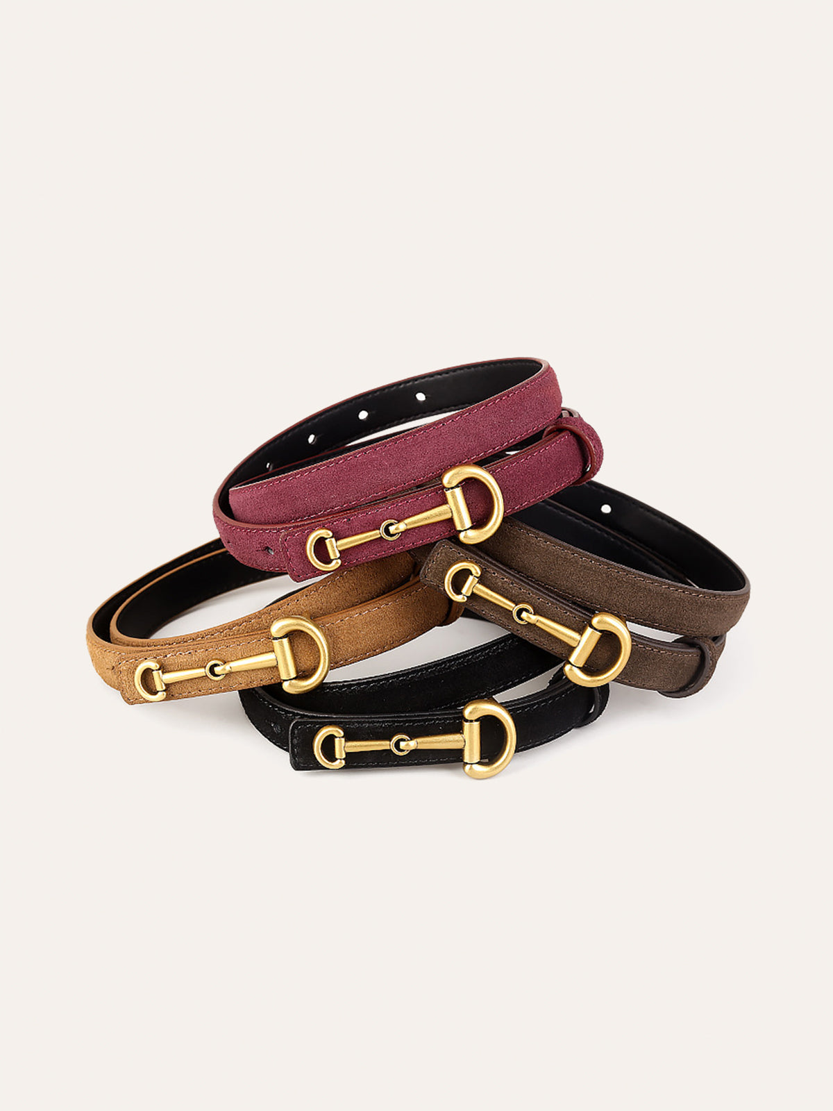 Horsebit Buckle Suede Effect Thin Belt