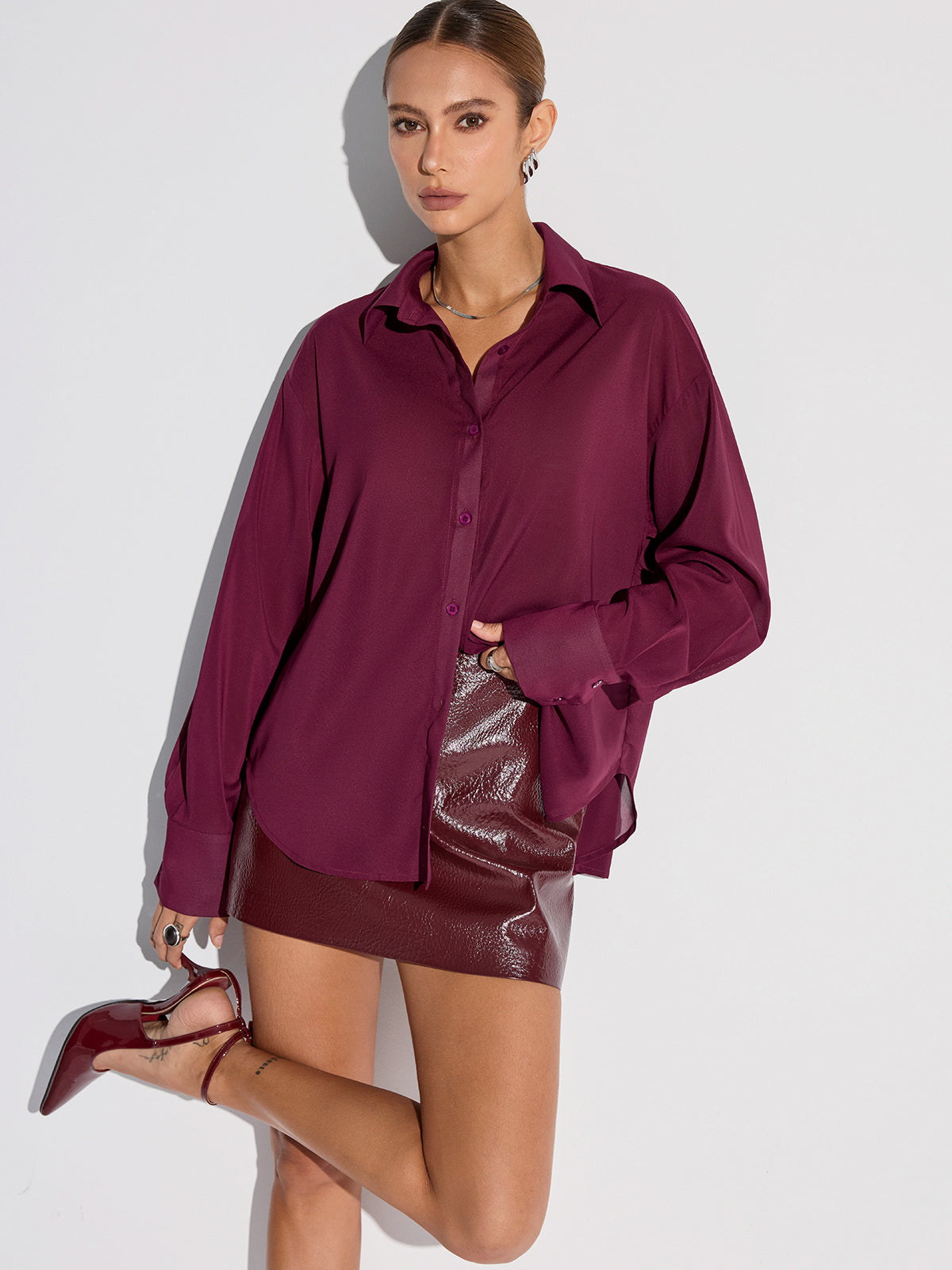 Semi-Sheer Chiffon Button Shirt