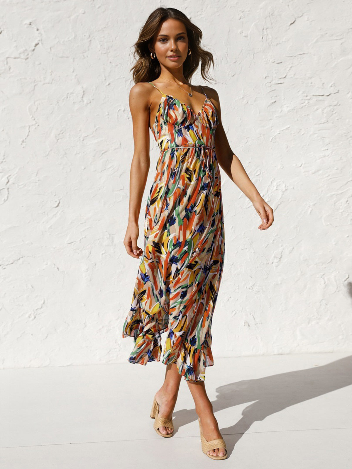 Multi Color Print Cami Midi Dress