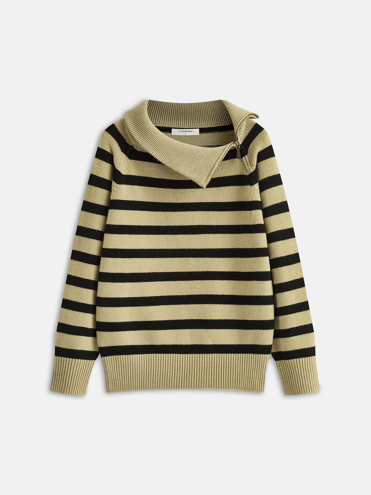 Asymmetric Zip Collar Striped Sweater