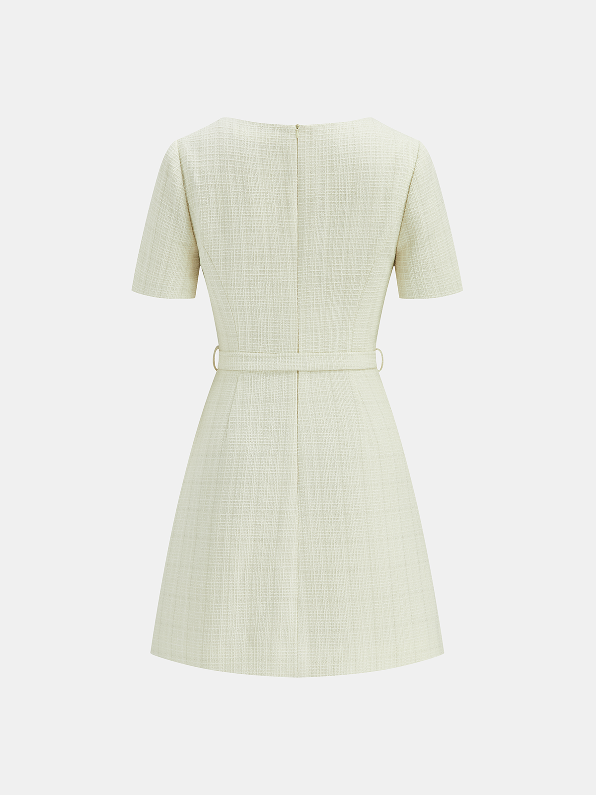 Metal Detail Tweed Belted Mini Dress