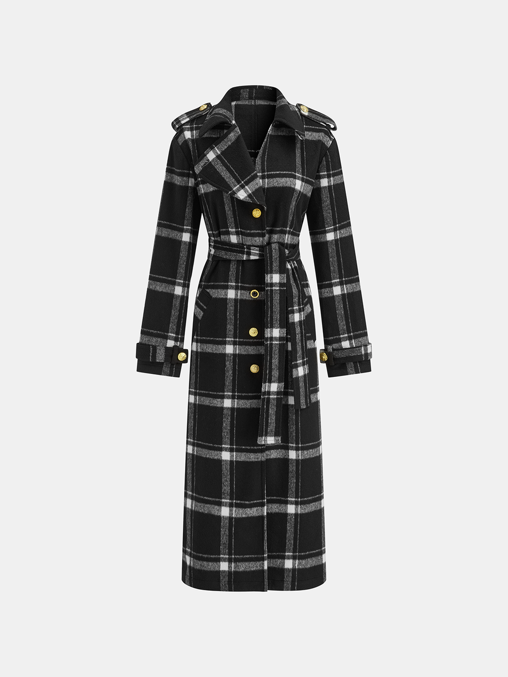 Karierter Trenchcoat aus Wollmischung mit Gürtel
