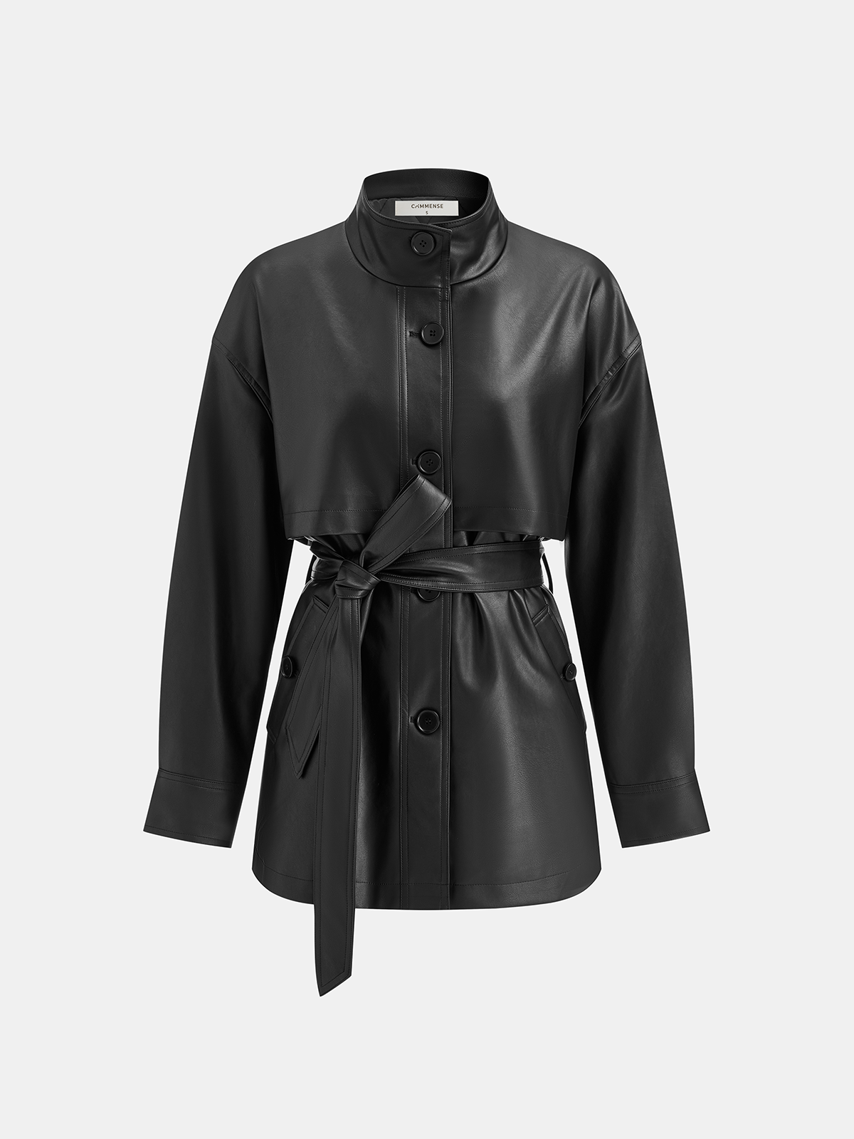 Veste matelassée en similicuir avec col montant et ceinture
