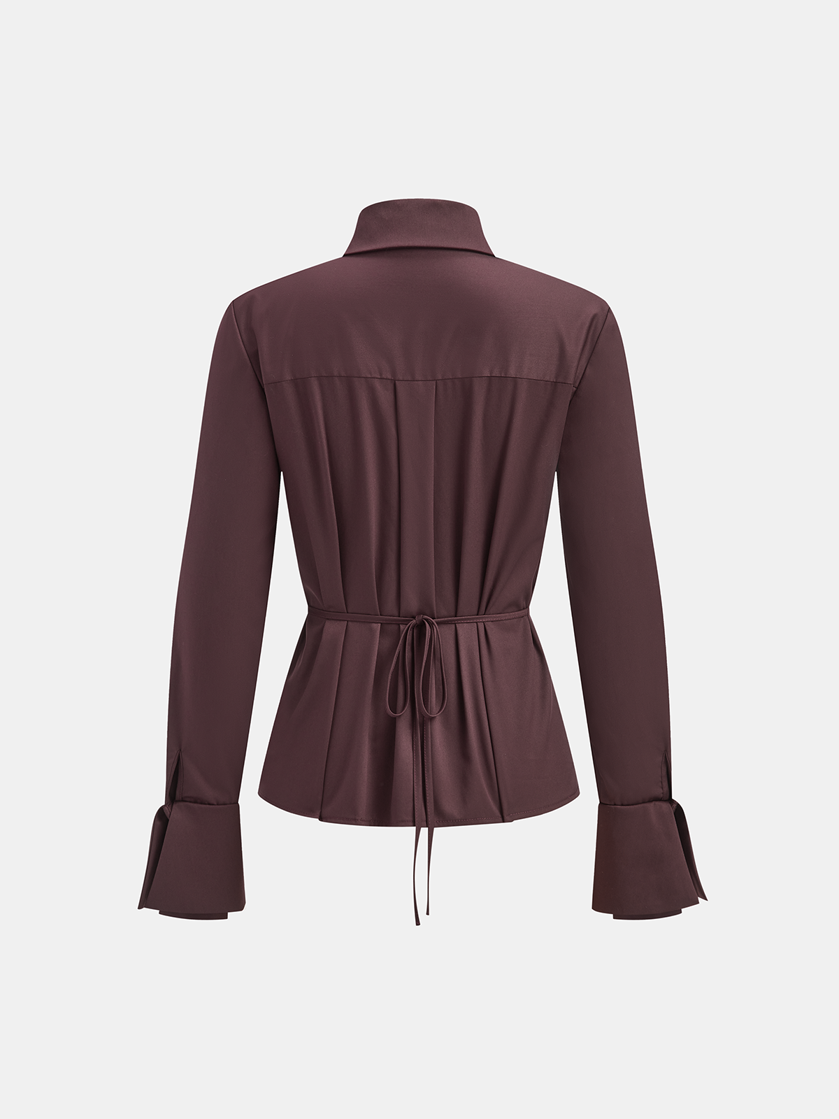 Wrinkle-resistant Flare-Cuff Pleated Tie Waist Shirt