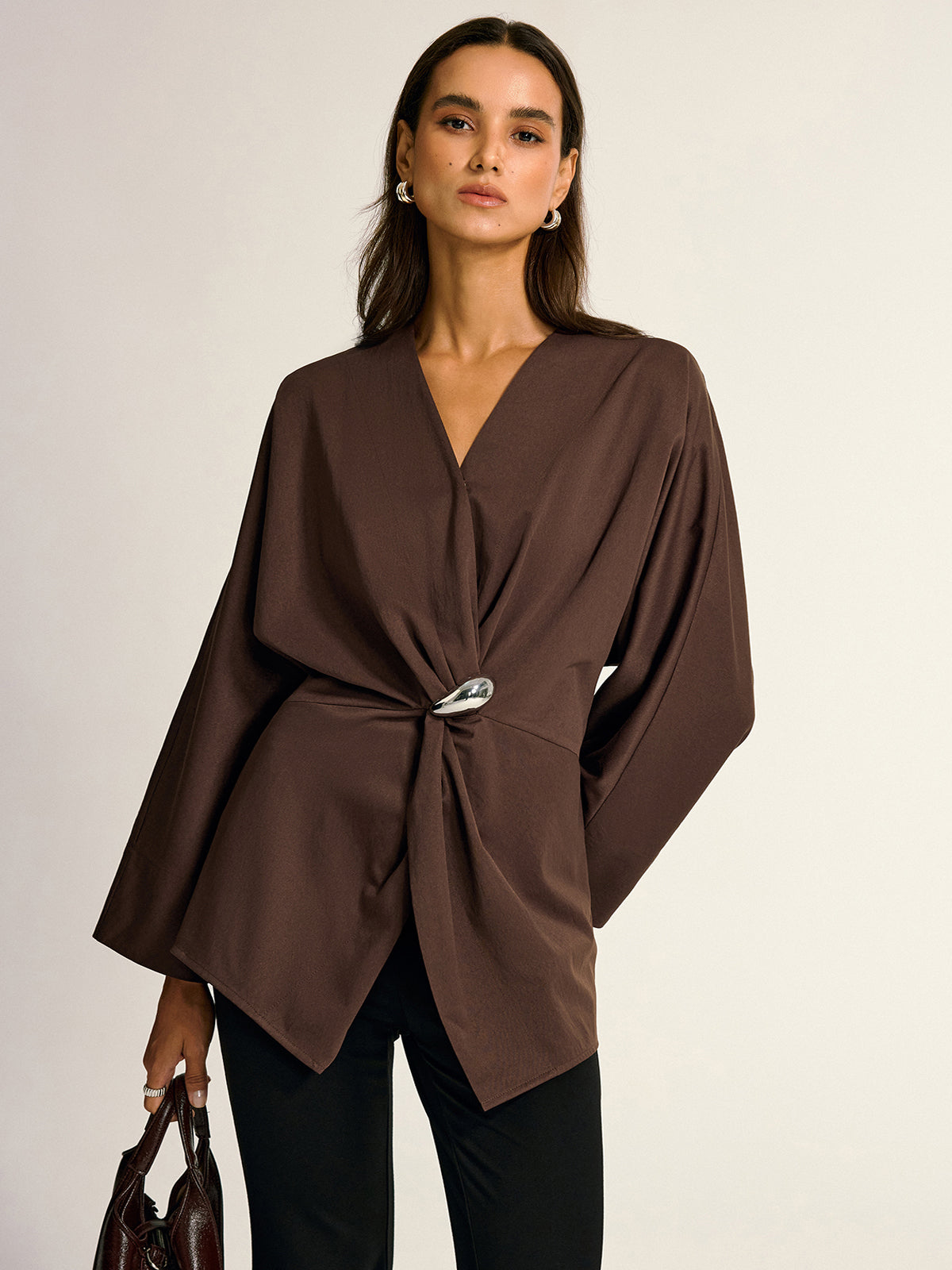 Metal Detail Draped Shirt