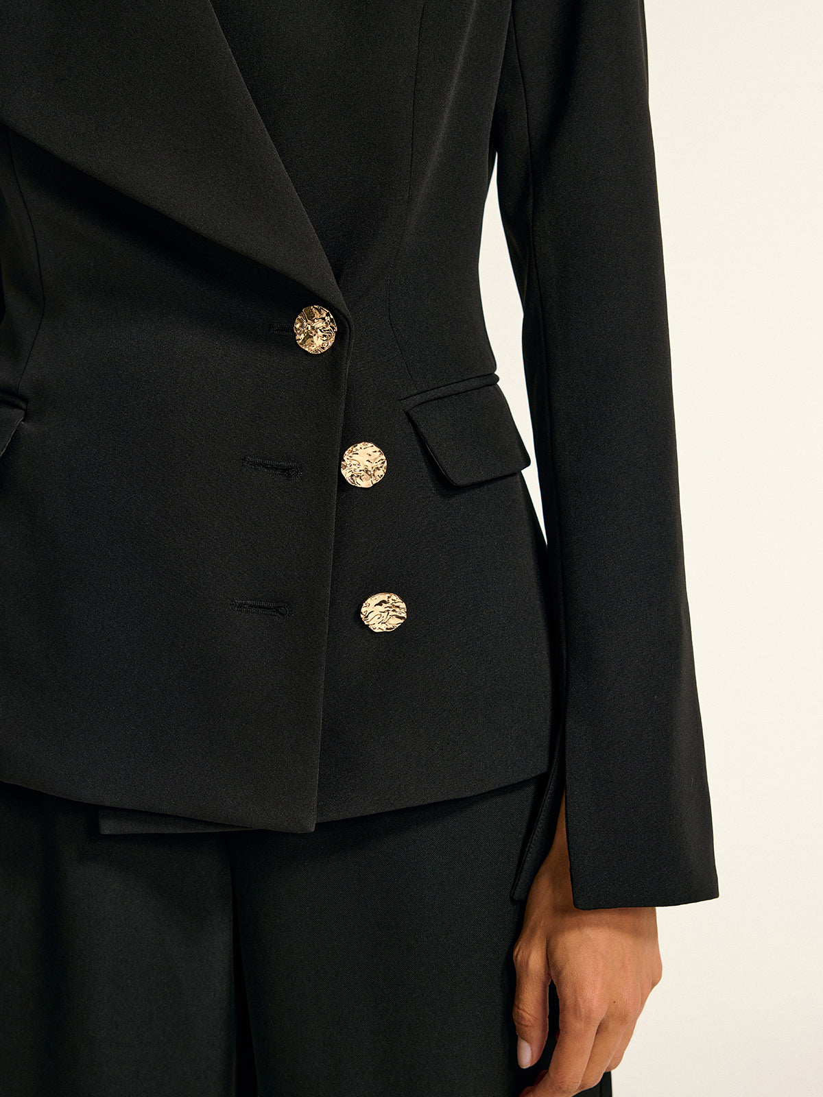 Metal Button Shawl Collar Blazer