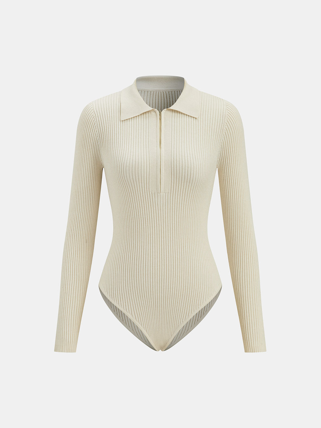Body en maille côtelée à col polo zippé