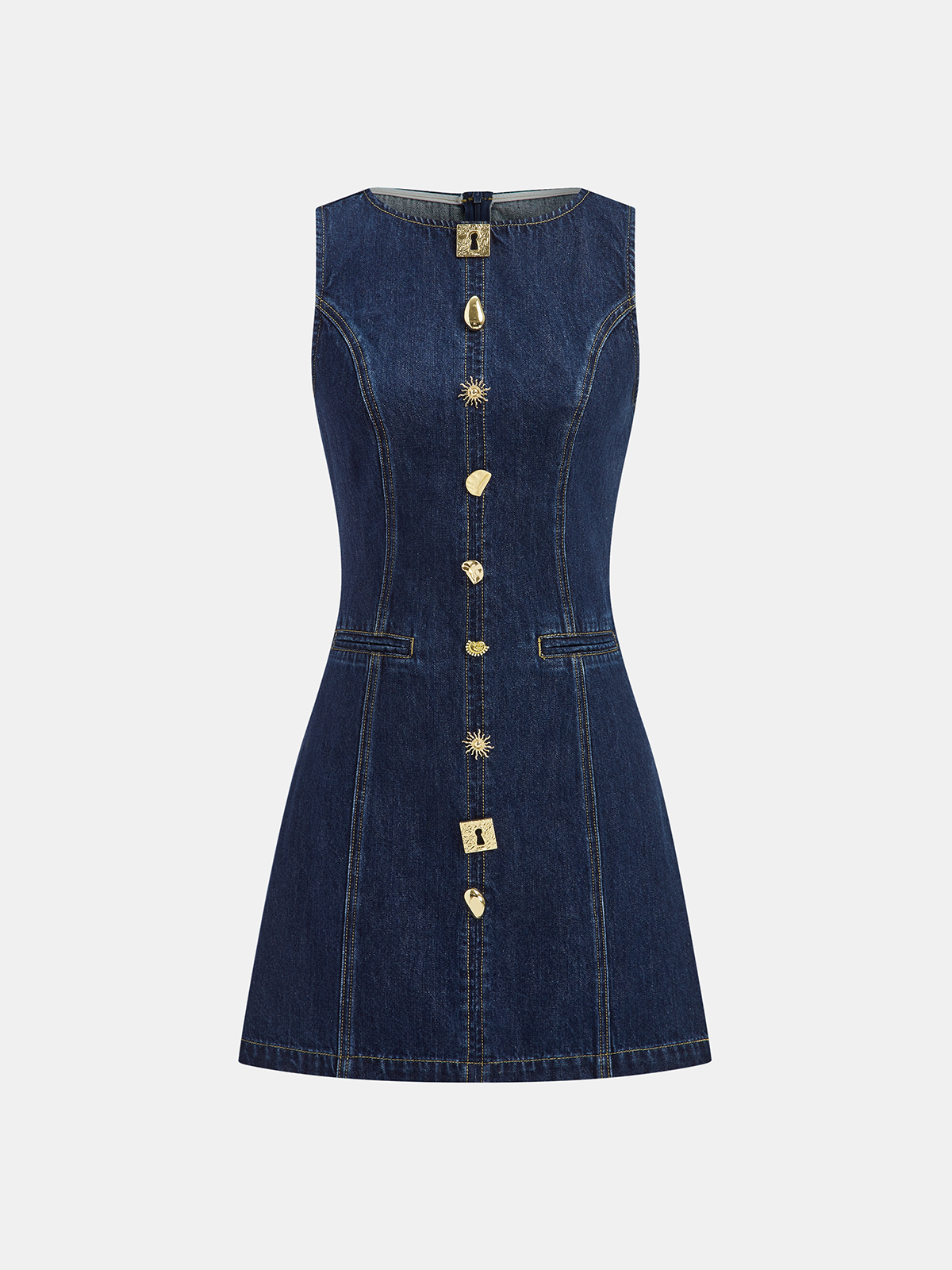 Ärmelloses Denim-Minikleid mit Metalldetails