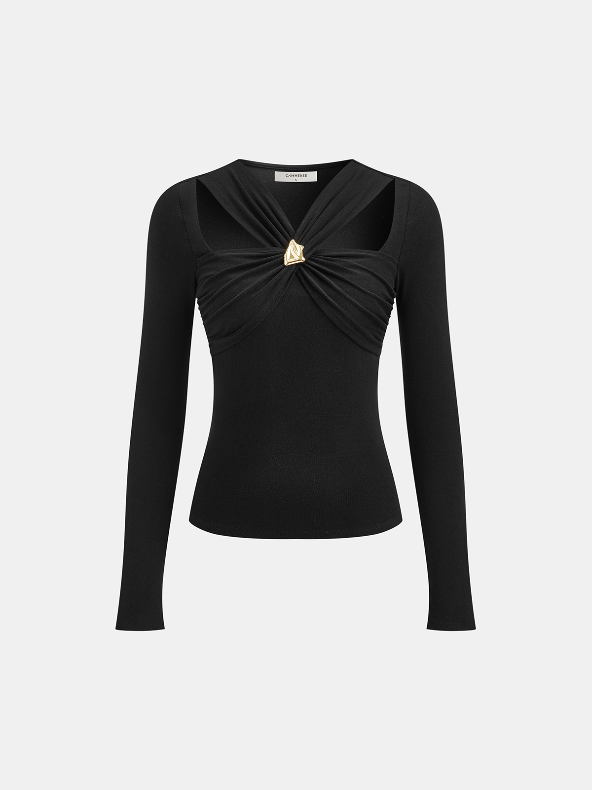 Cross-Over Front Metal Detail Long Sleeve Top