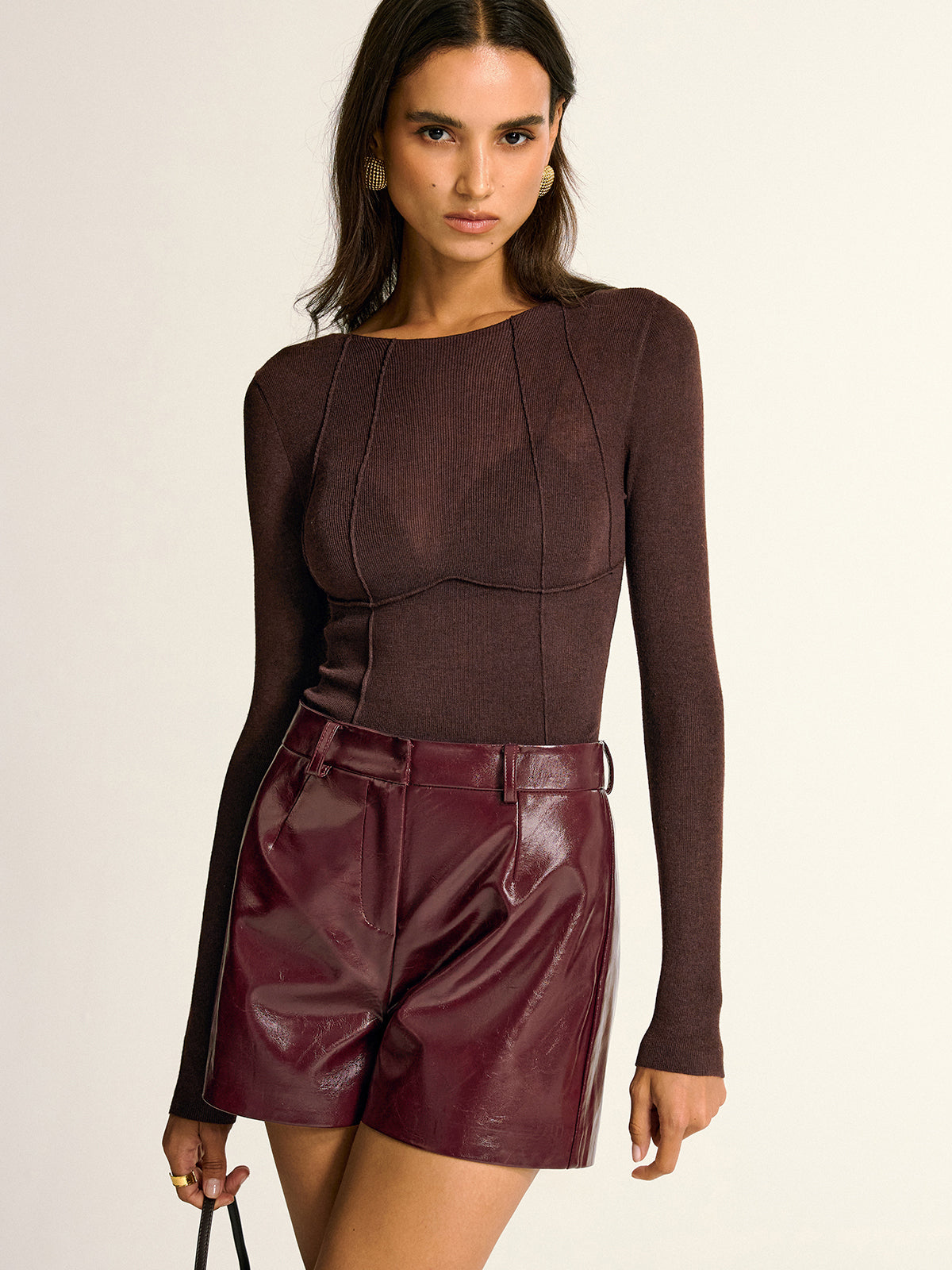 Semi-Sheer Slim Fit Wool Blend Knit Top