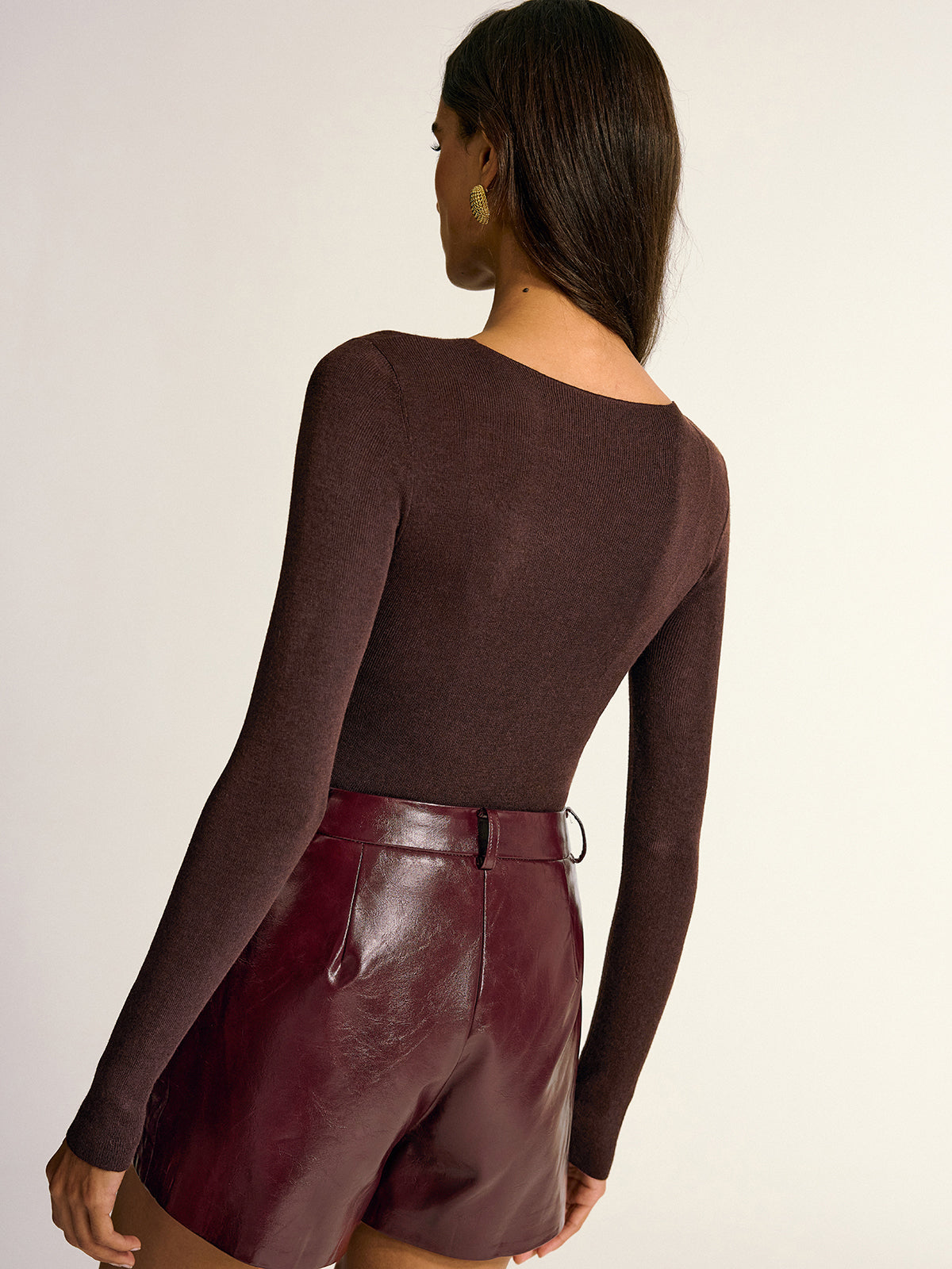 Semi-Sheer Slim Fit Wool Blend Knit Top