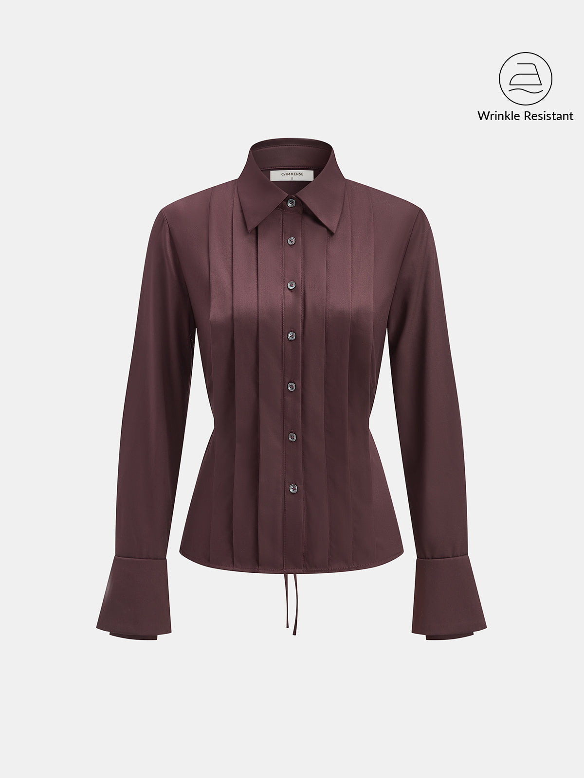 Wrinkle-resistant Flare-Cuff Pleated Tie Waist Shirt