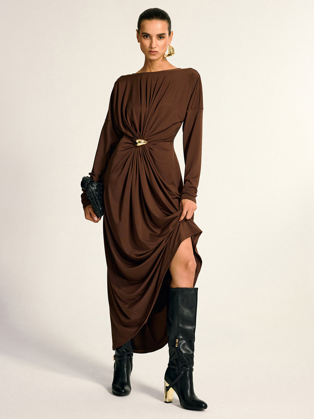Metal Detail Draped Maxi Dress
