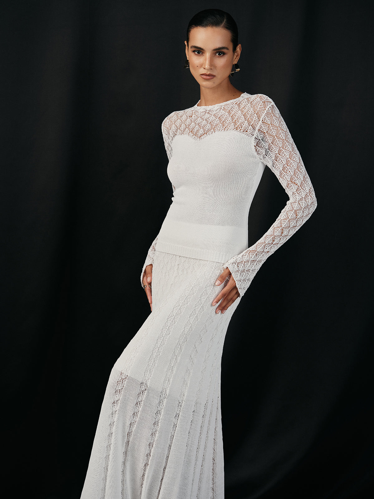 Lace Paneled Long Sleeve Knit Top