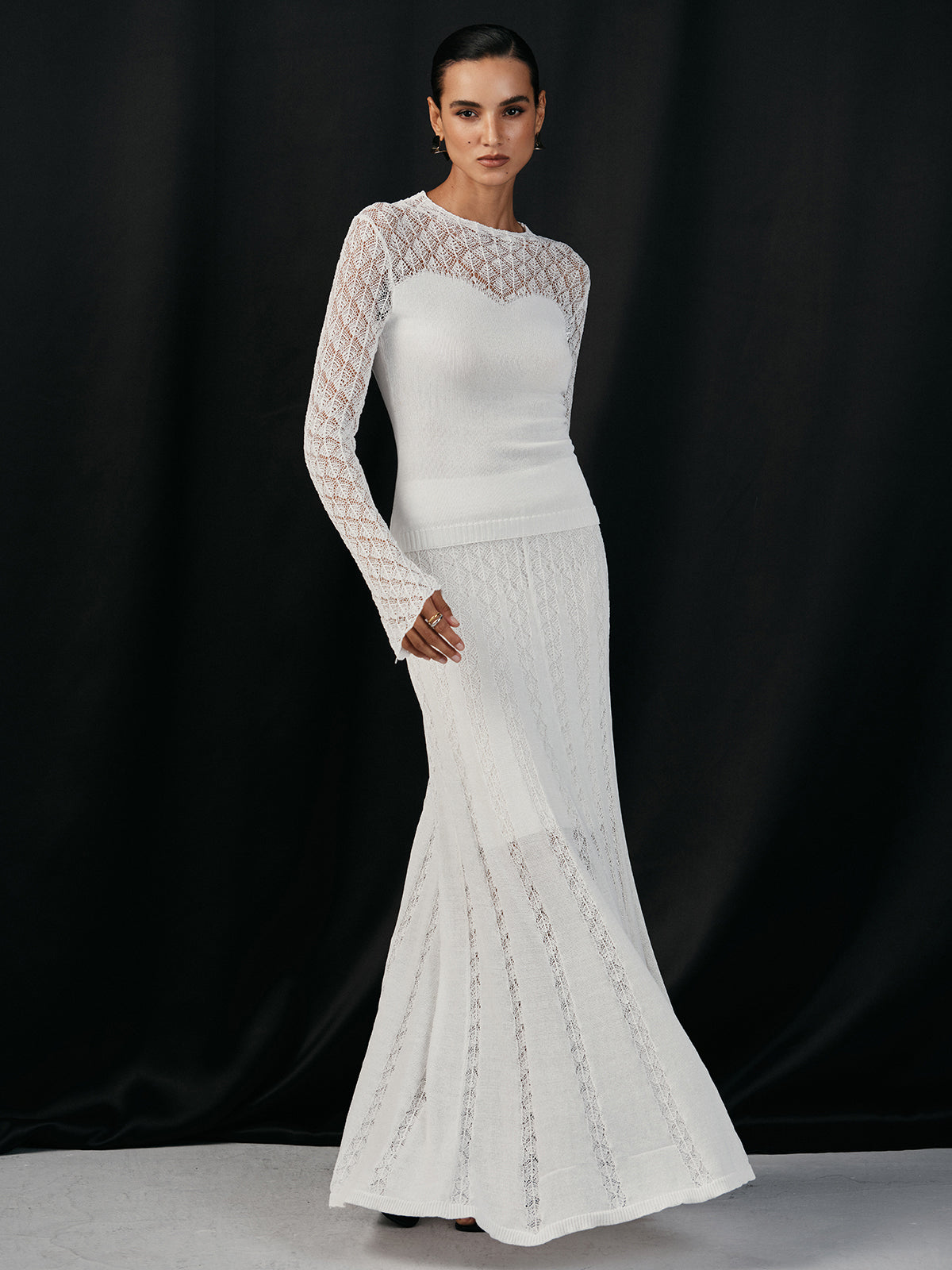 Lace Paneled Knit Maxi Skirt