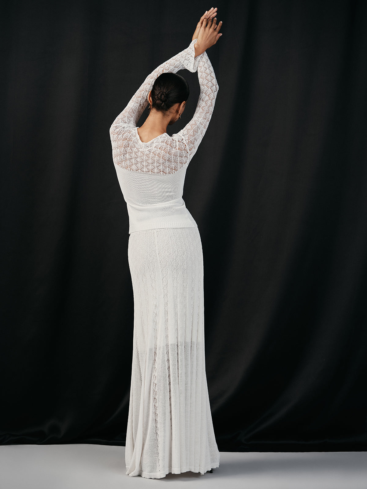 Lace Paneled Knit Maxi Skirt