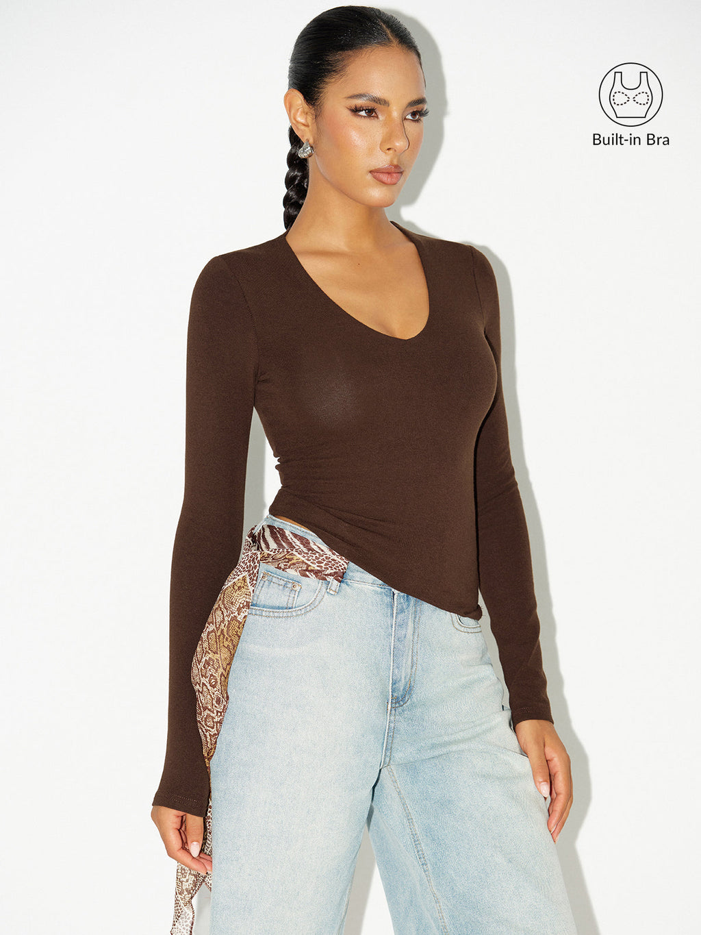 Bra-Free V-Neck Long-Sleeve Top