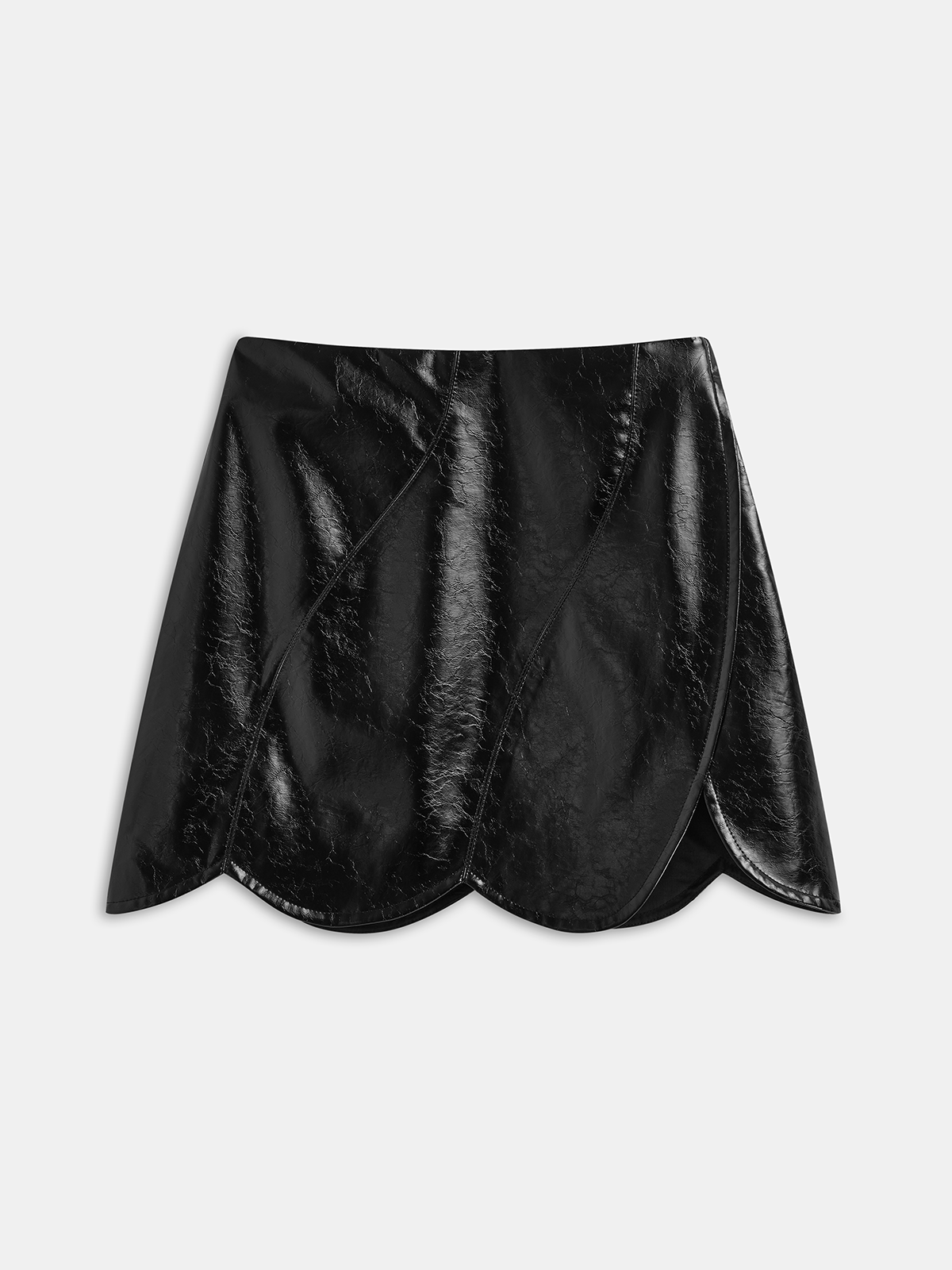 Scalloped Hem Faux Leather Mini Skirt