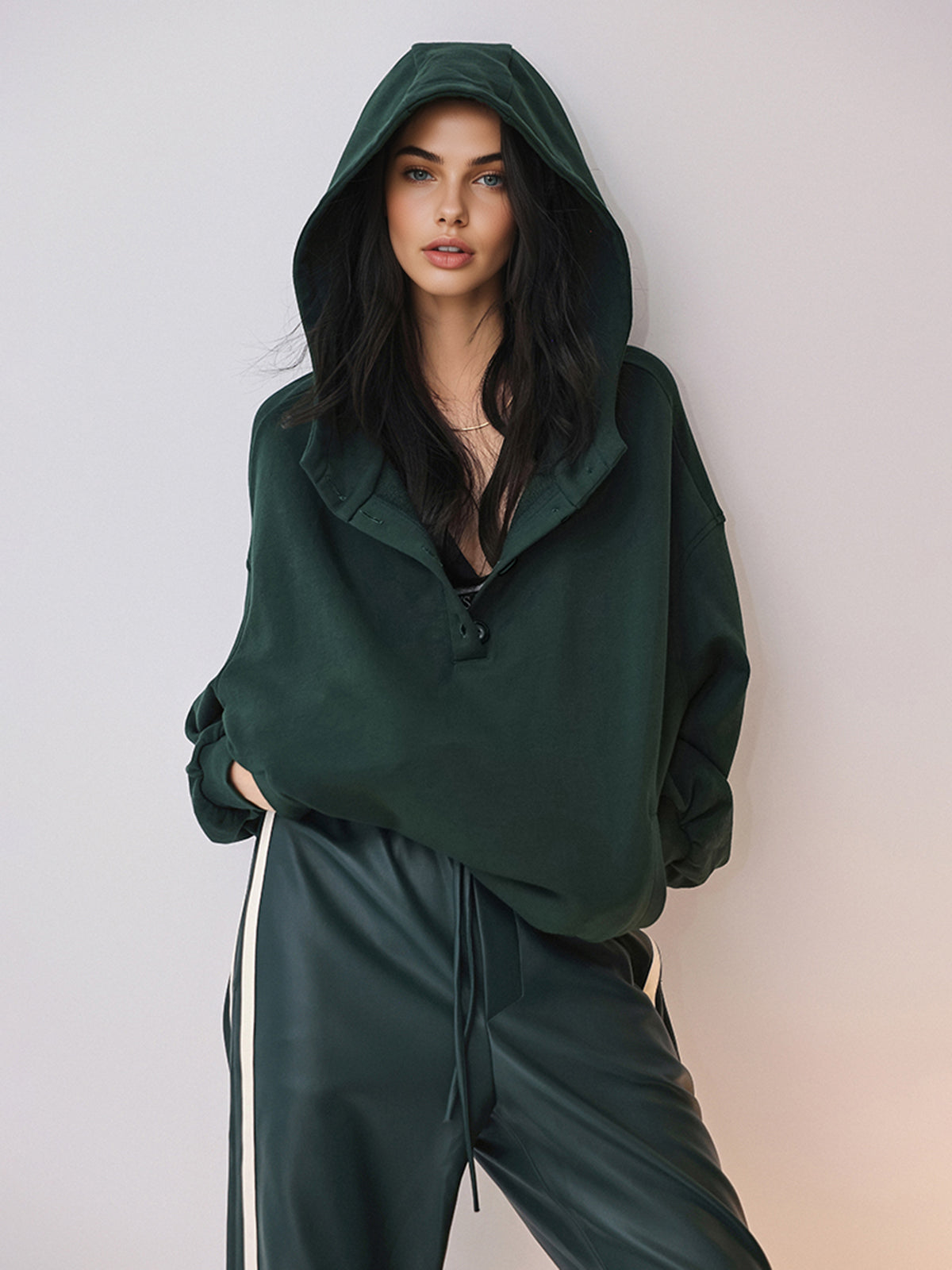 Oversized Kapuzenpullover mit Knöpfen
