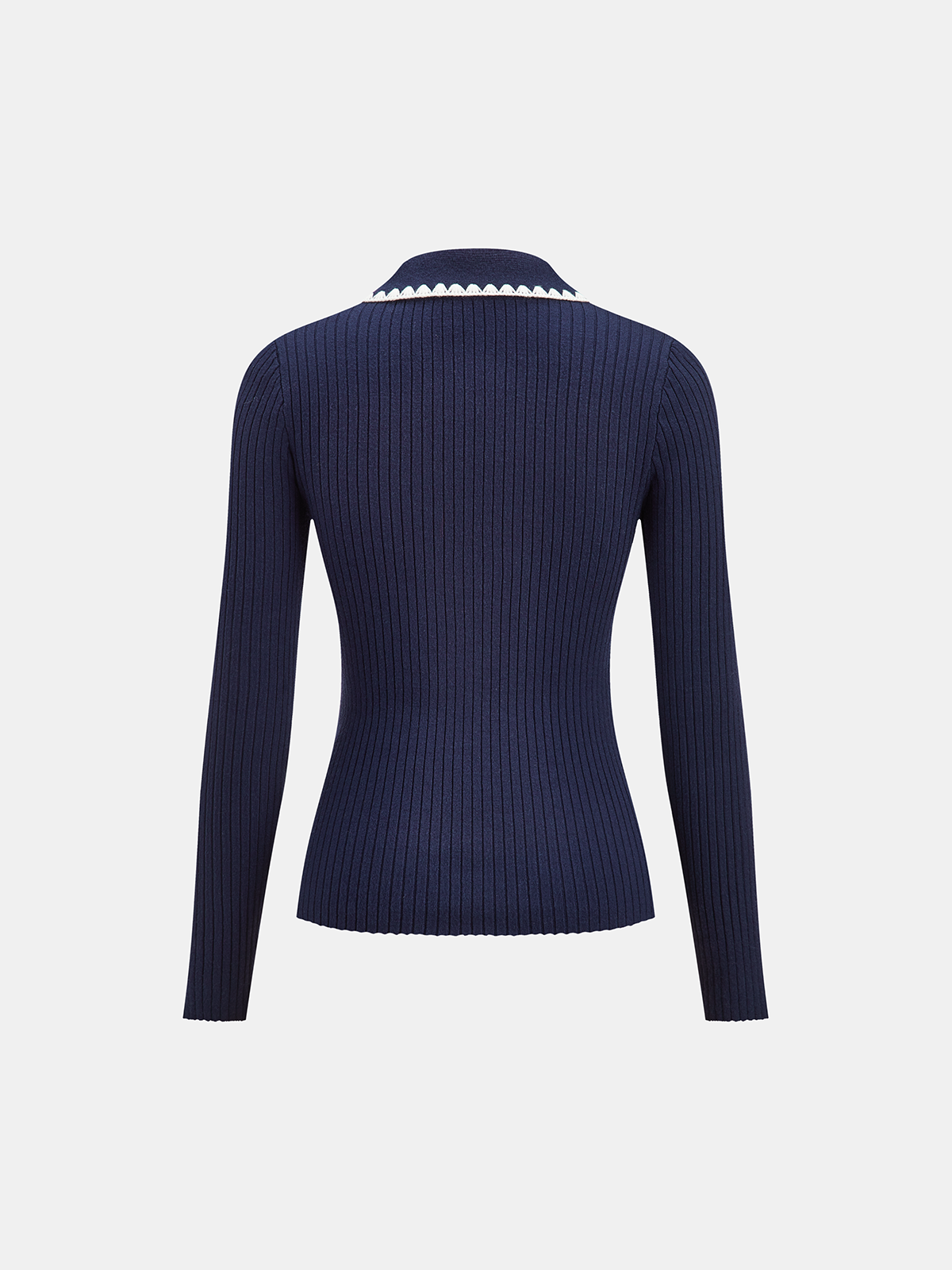 Contrast Trim Ribbed Knit Polo Top