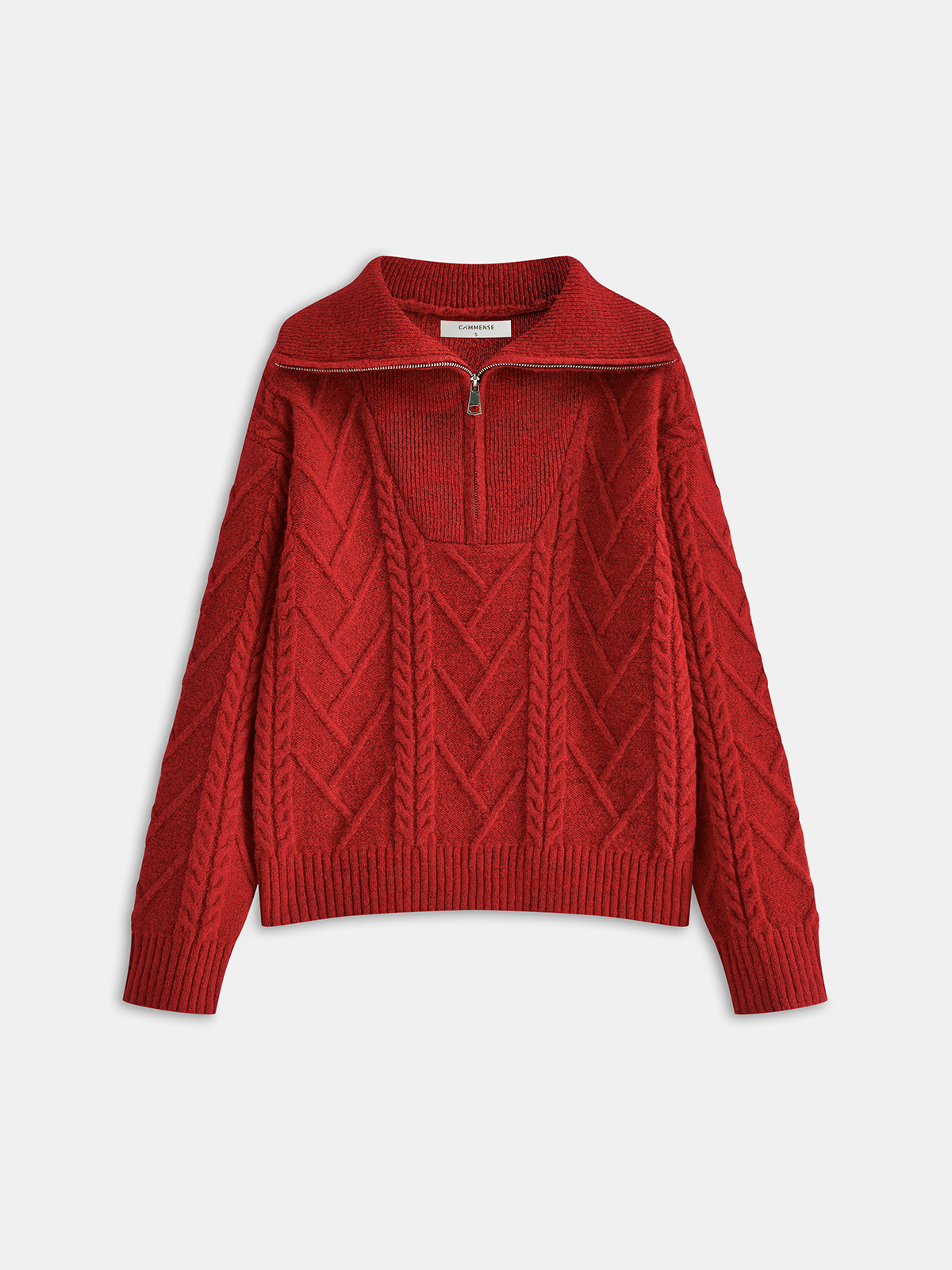Half-Zip Wool Blend Cable Knit Top