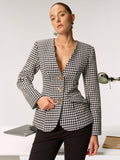 Metal Button Houndstooth Blazer