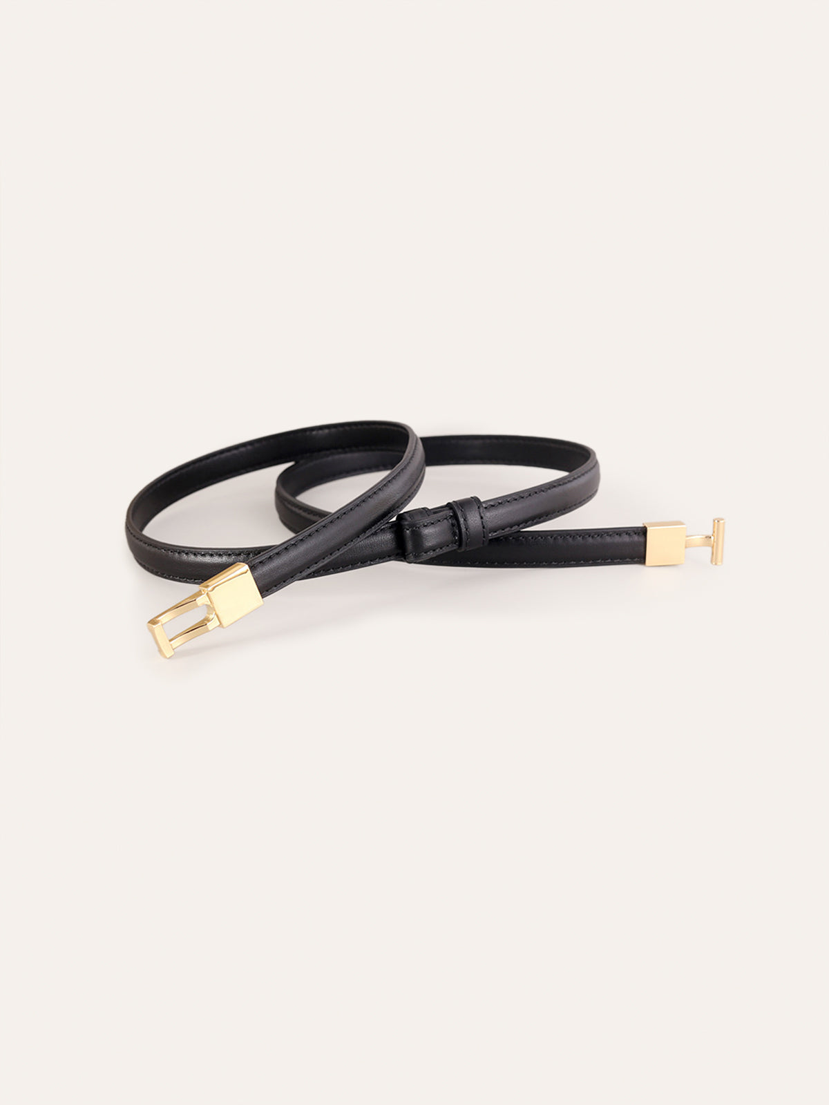 Alloy Buckle Leather Thin Belt