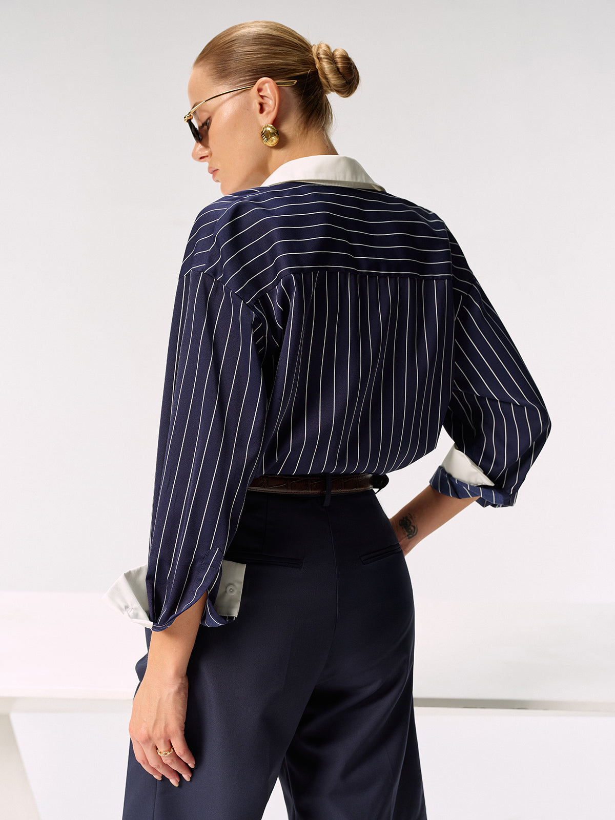 Contrast Collar & Cuff Striped Shirt