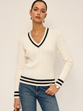 Zopfstrickpullover mit Streifen