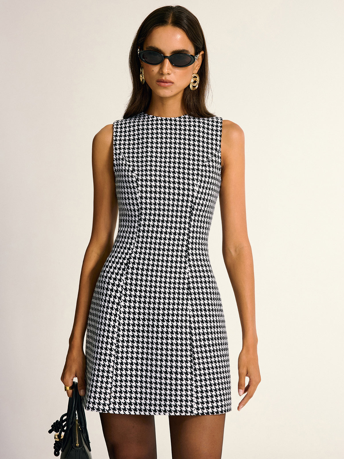 Houndstooth Sleeveless A-Line Mini Dress