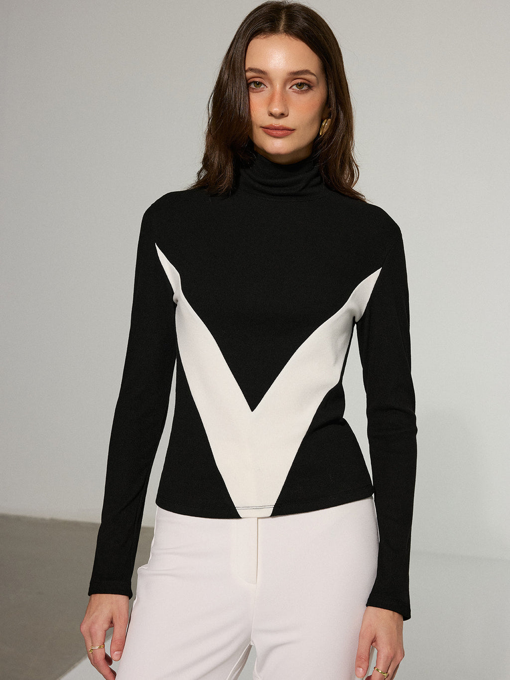 Pull à col roulé color block