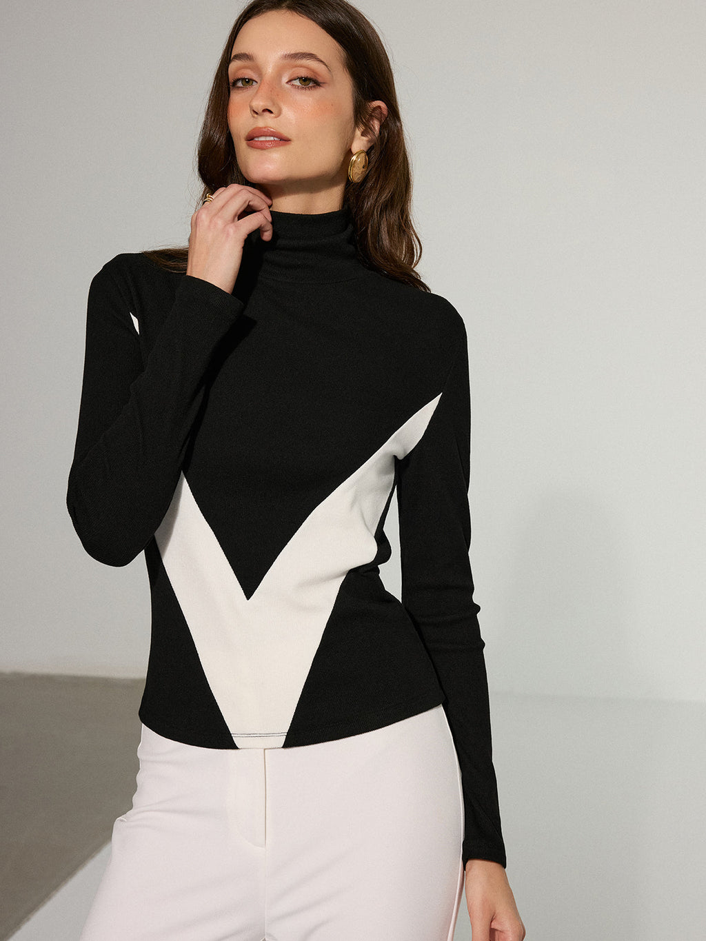 Pull à col roulé color block