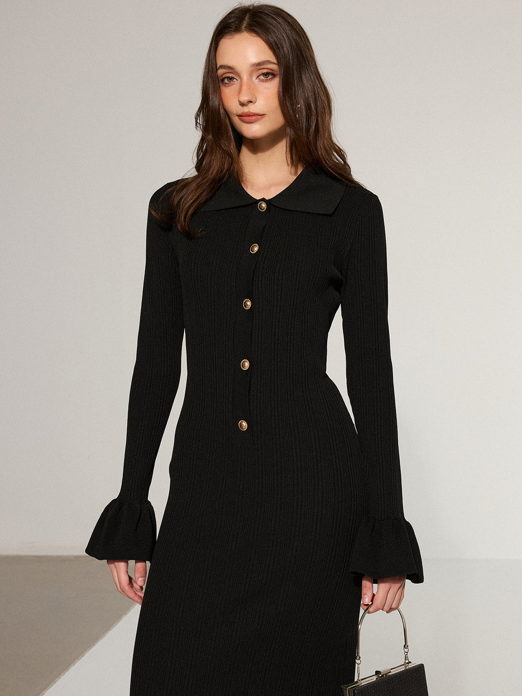 Maxikleid mit Meerjungfrauen-Saum und Kragen aus Strick