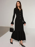 Maxikleid mit Meerjungfrauen-Saum und Kragen aus Strick