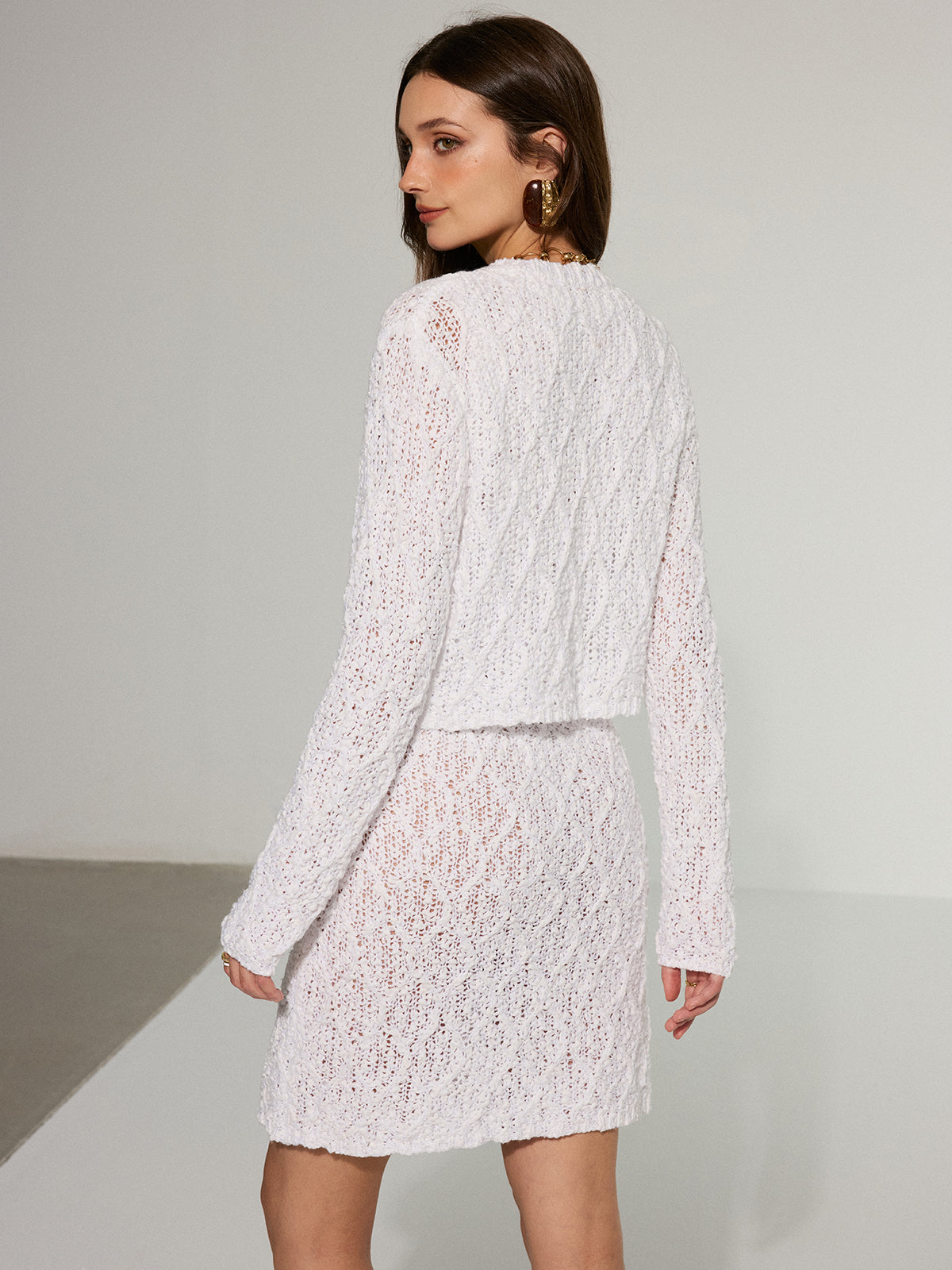 Textured Knit Cardigan and Dress Two-Piece Set