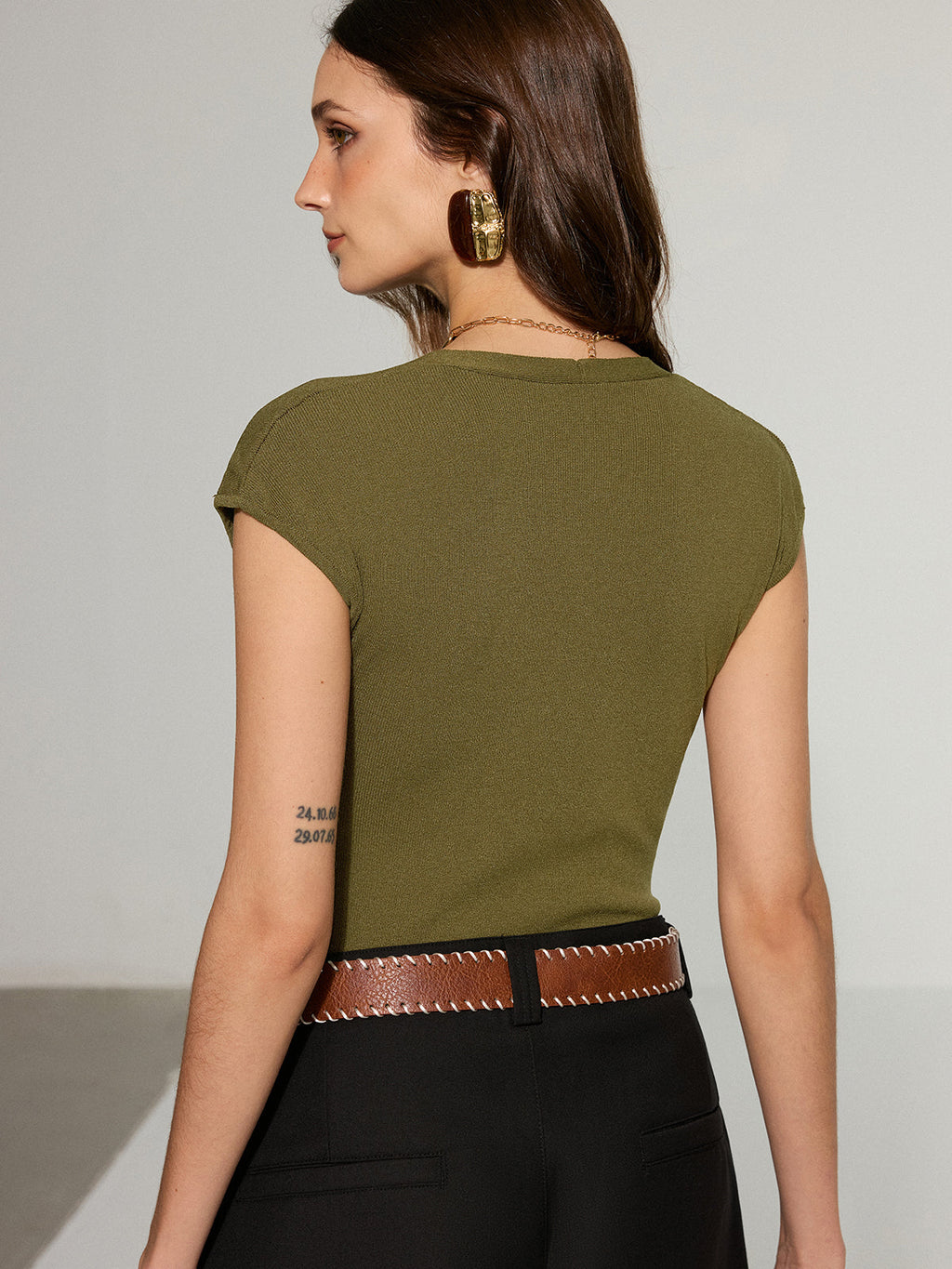 V-Neck Cap-Sleeve Knit Top