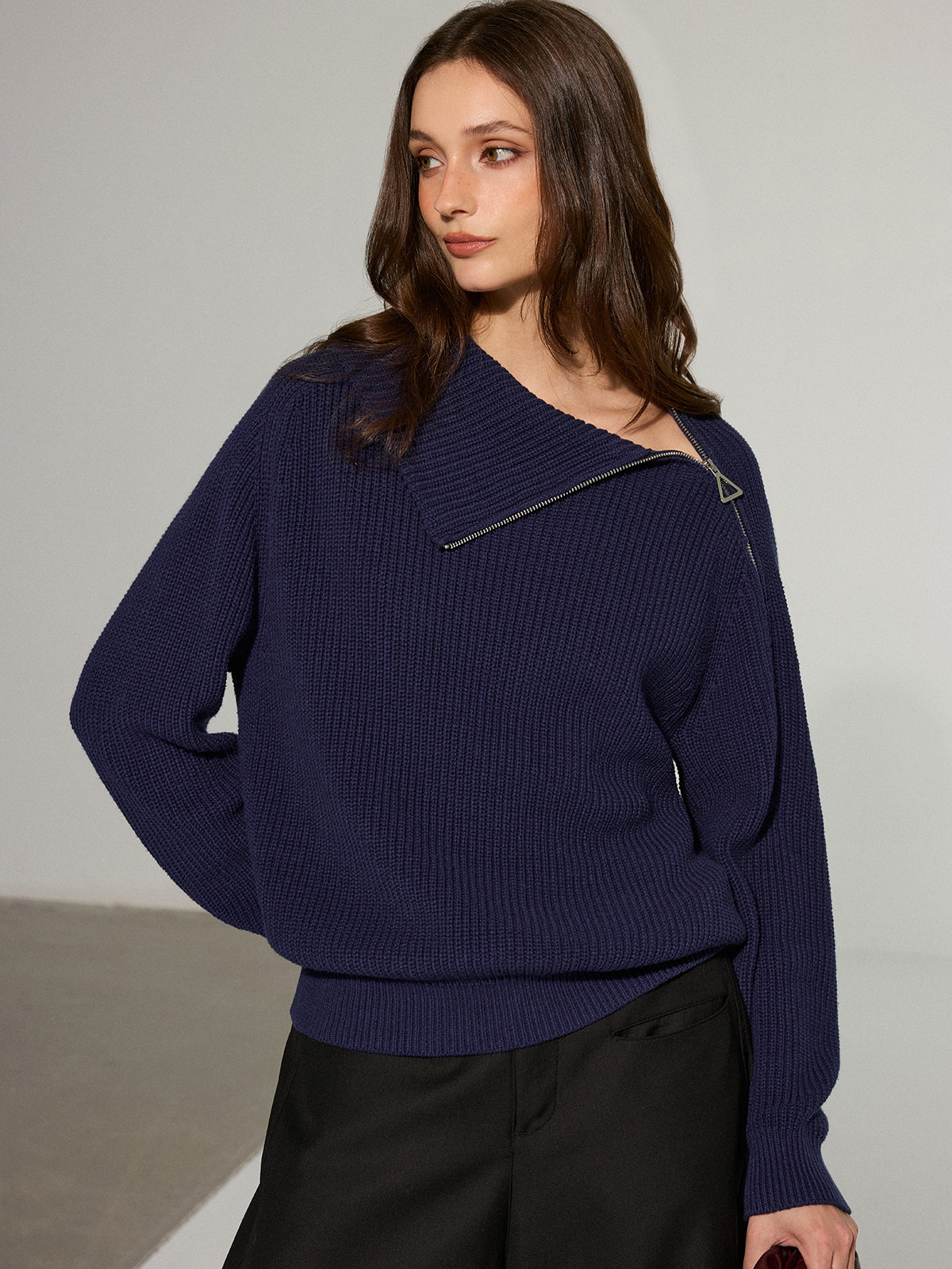 Asymmetric Side Zipper Sweater