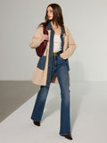Zopfmuster-Strickjacke mit Jeans-Einsätzen, Longline
