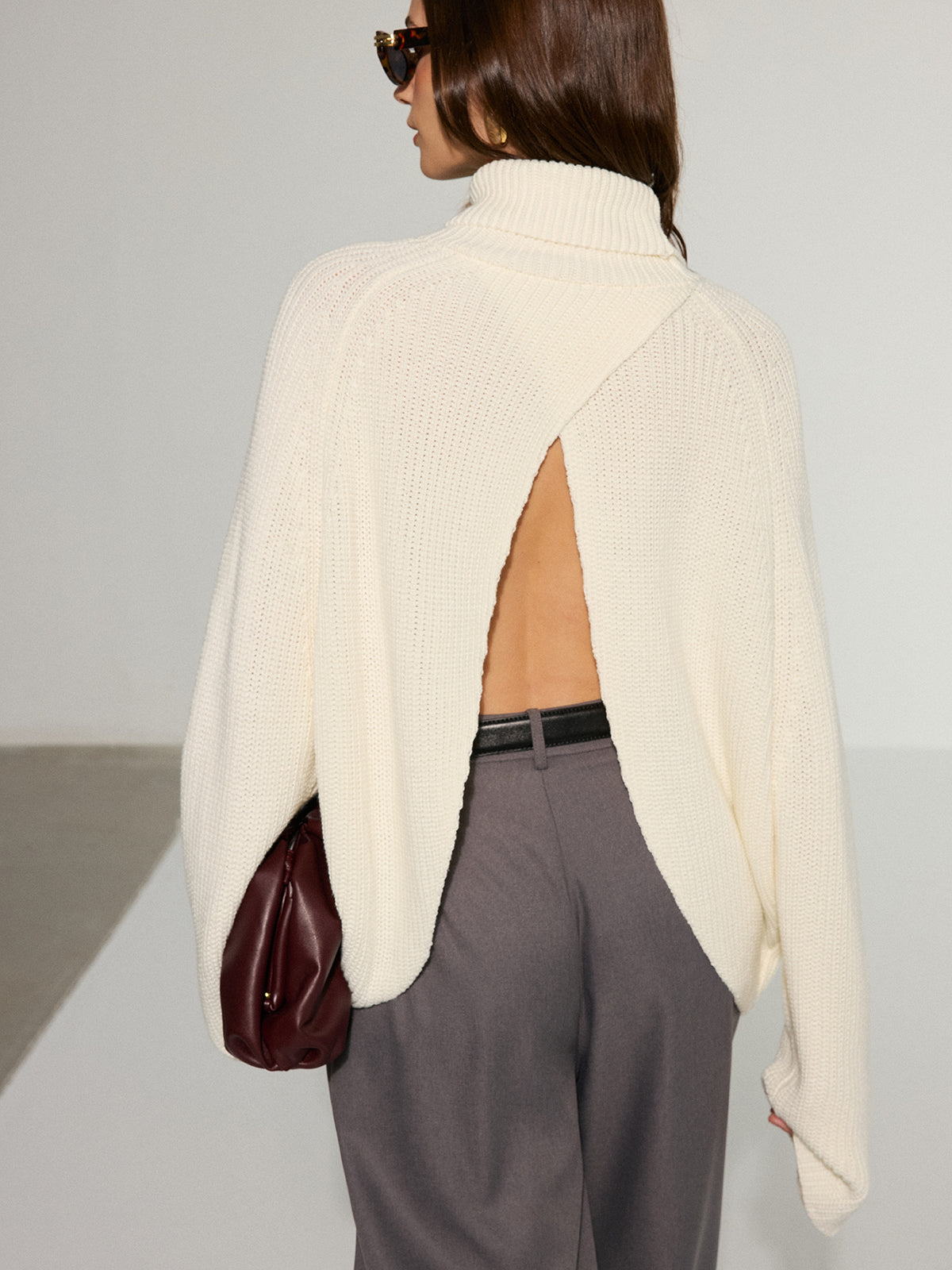 Oversized Backless Turtleneck Sweater