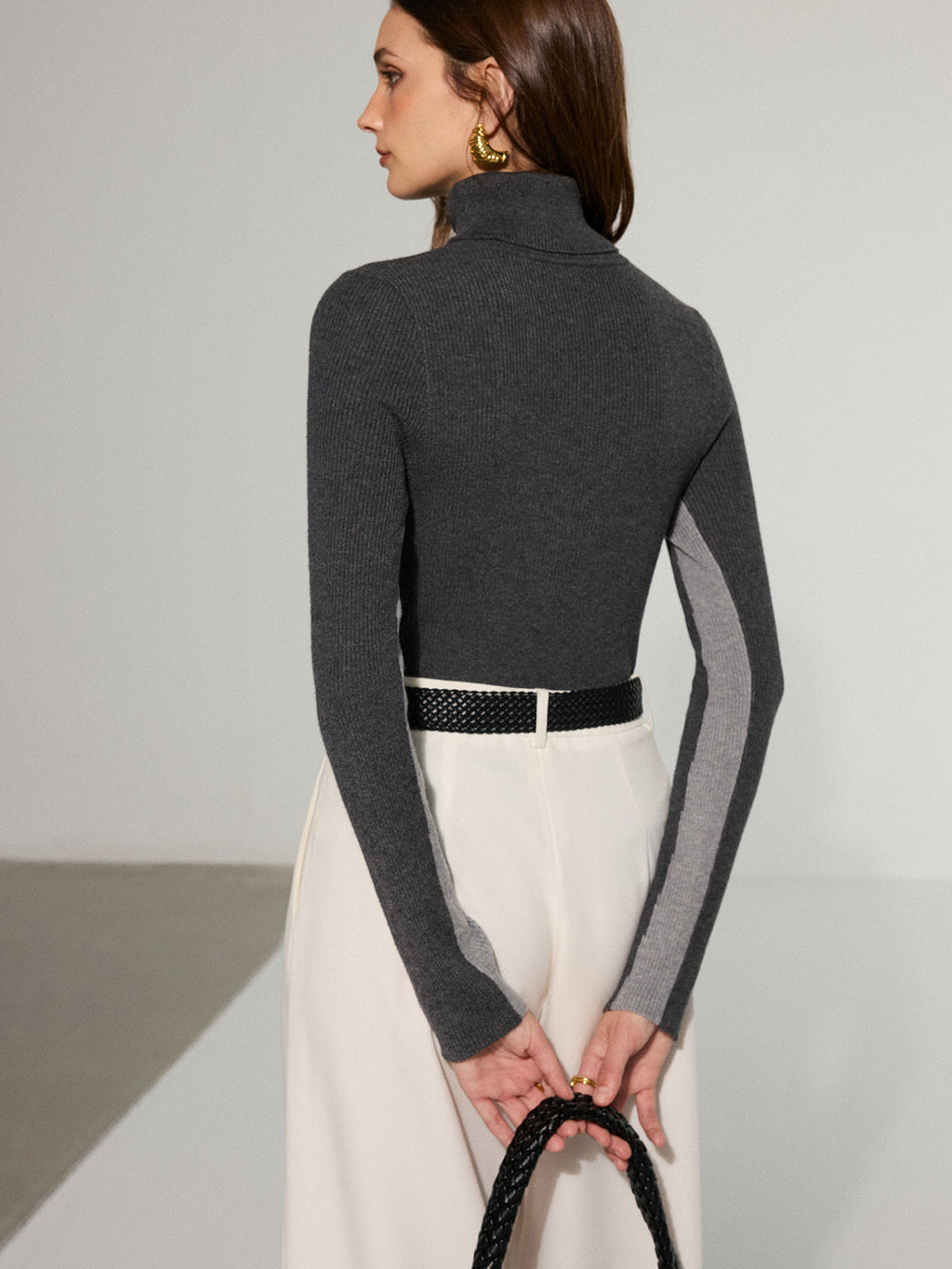 Color-Block Rollkragen-Stricktop aus Wollmischung