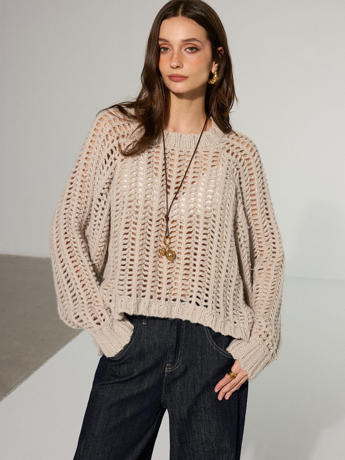 Side Tie Oversized Open-Knit Sweater