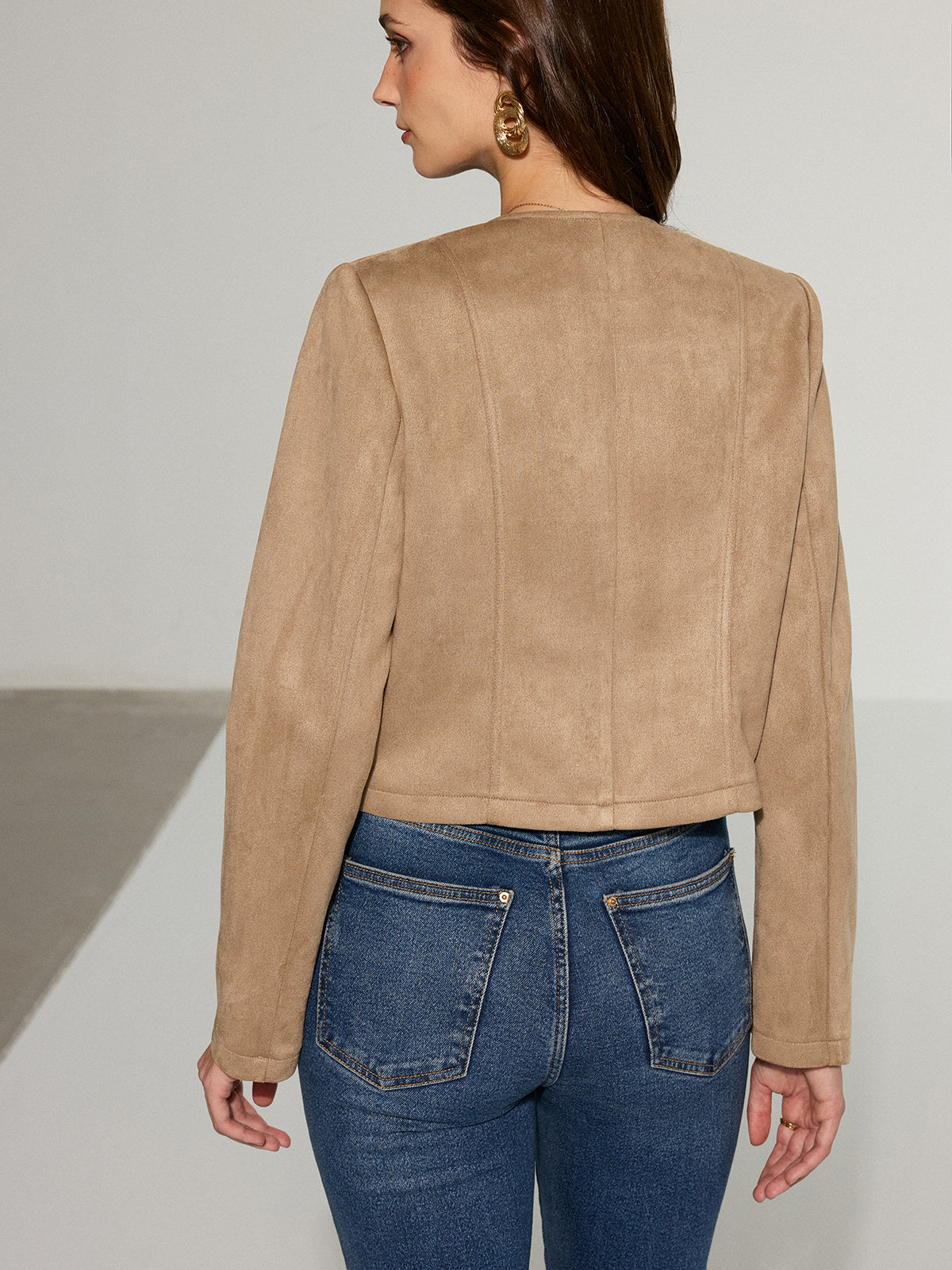 Metal Button Suede Effect Blazer