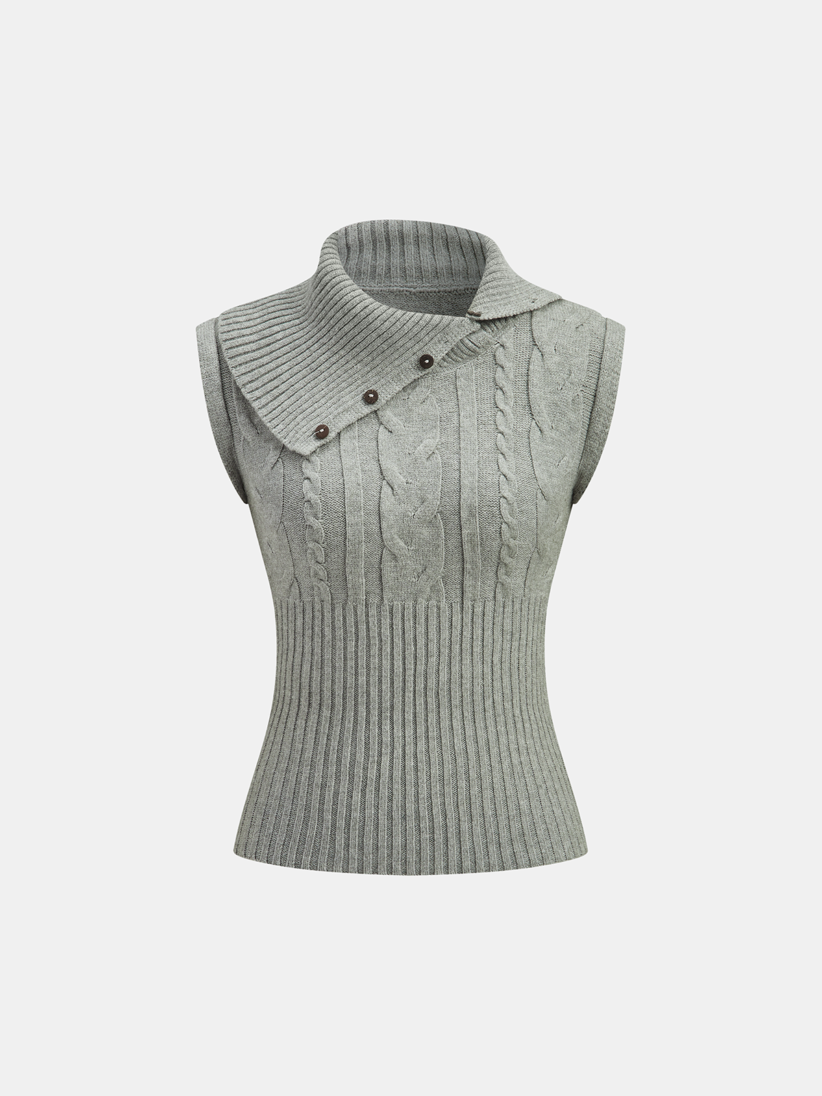 Large Lapel Cable Knit Sleeveless Sweater Vest