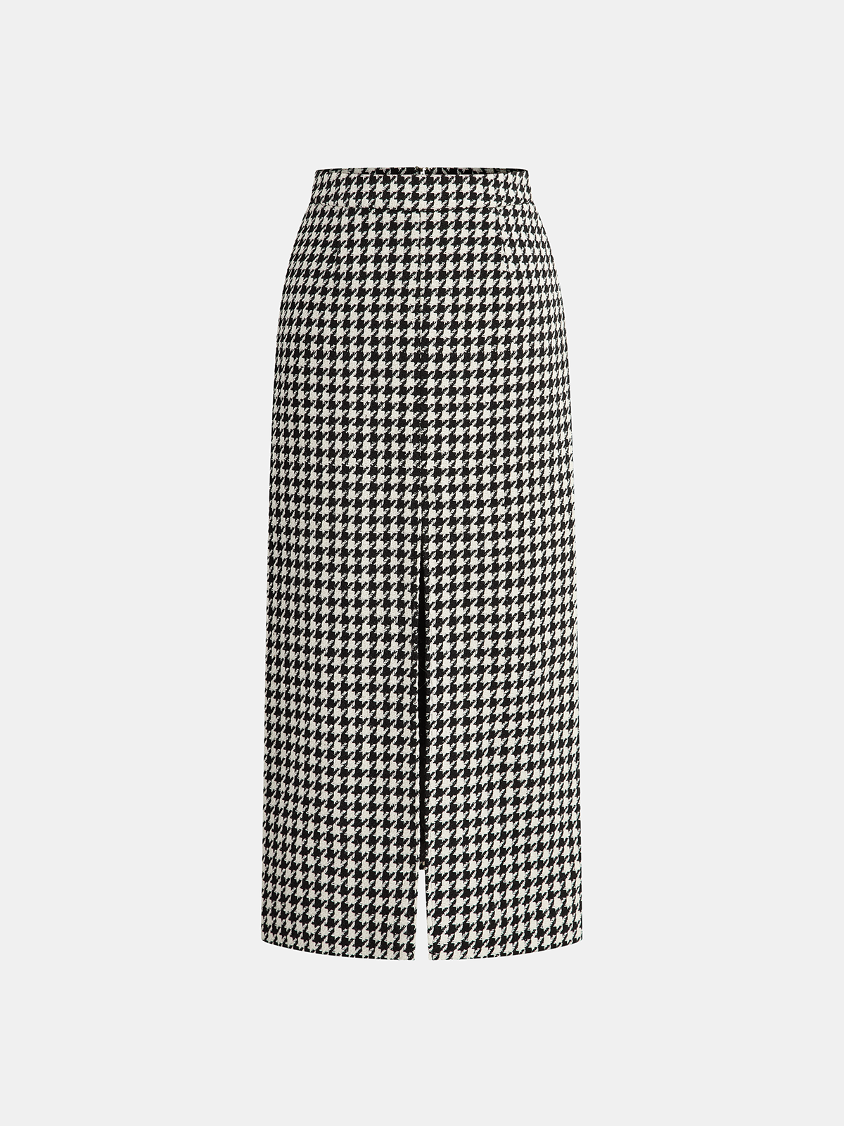 Jupe longue fendue en tweed pied-de-poule