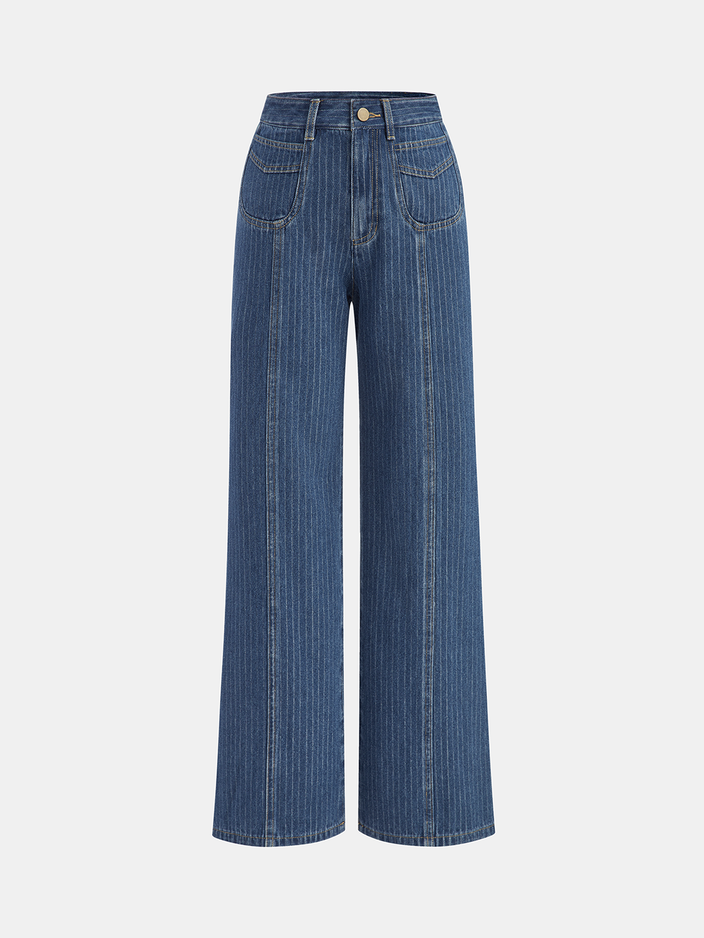 Pinstripe Mid-Waisted Straight-Leg Jeans