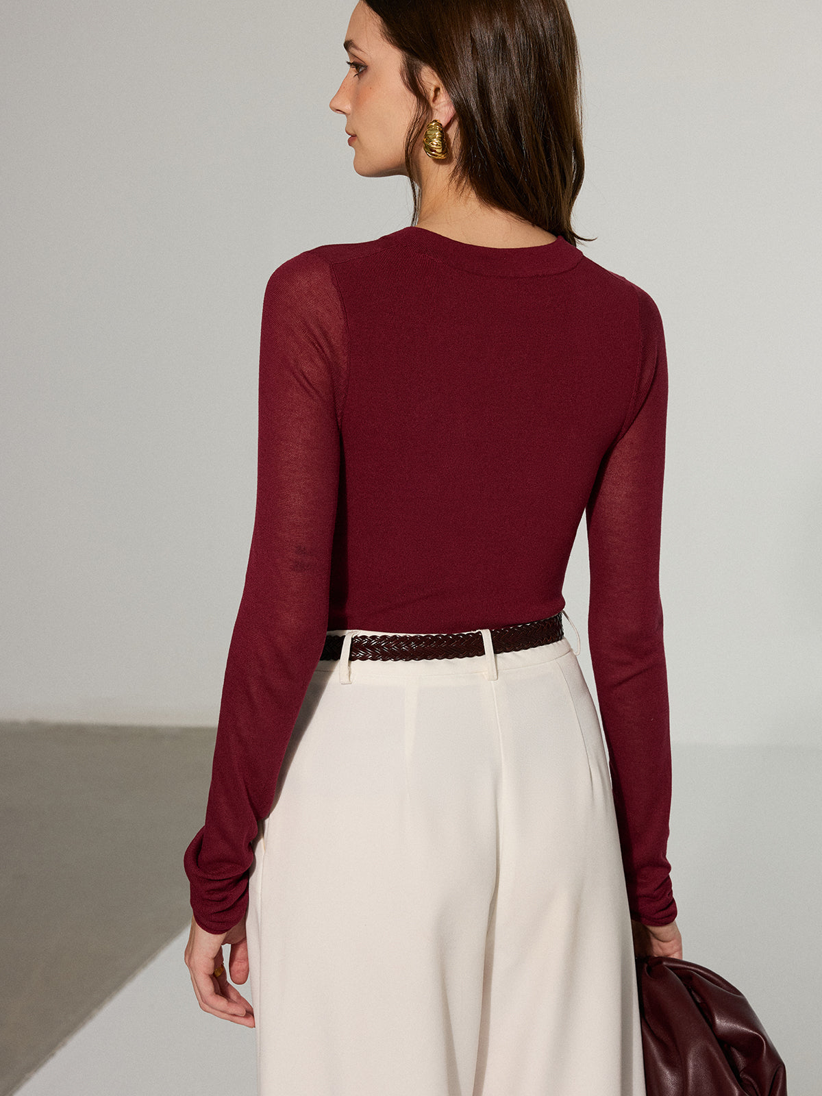 Semi-Sheer Criss-Cross Knit Top