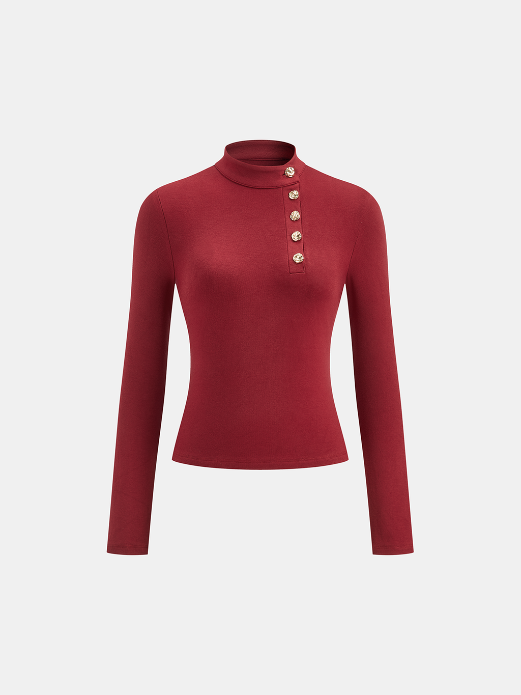 Asymmetric Placket Stand Collar Long Sleeve Blouse