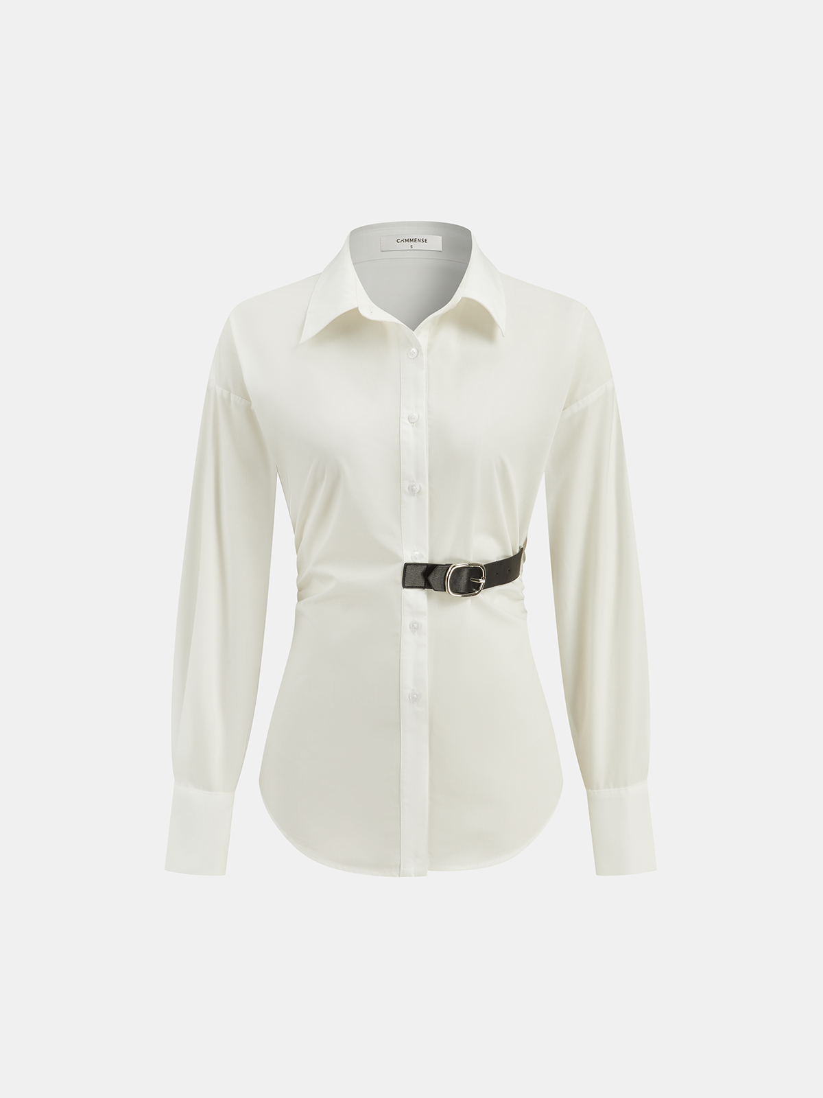 Long Sleeve Half Belt Button-Down Shirt
